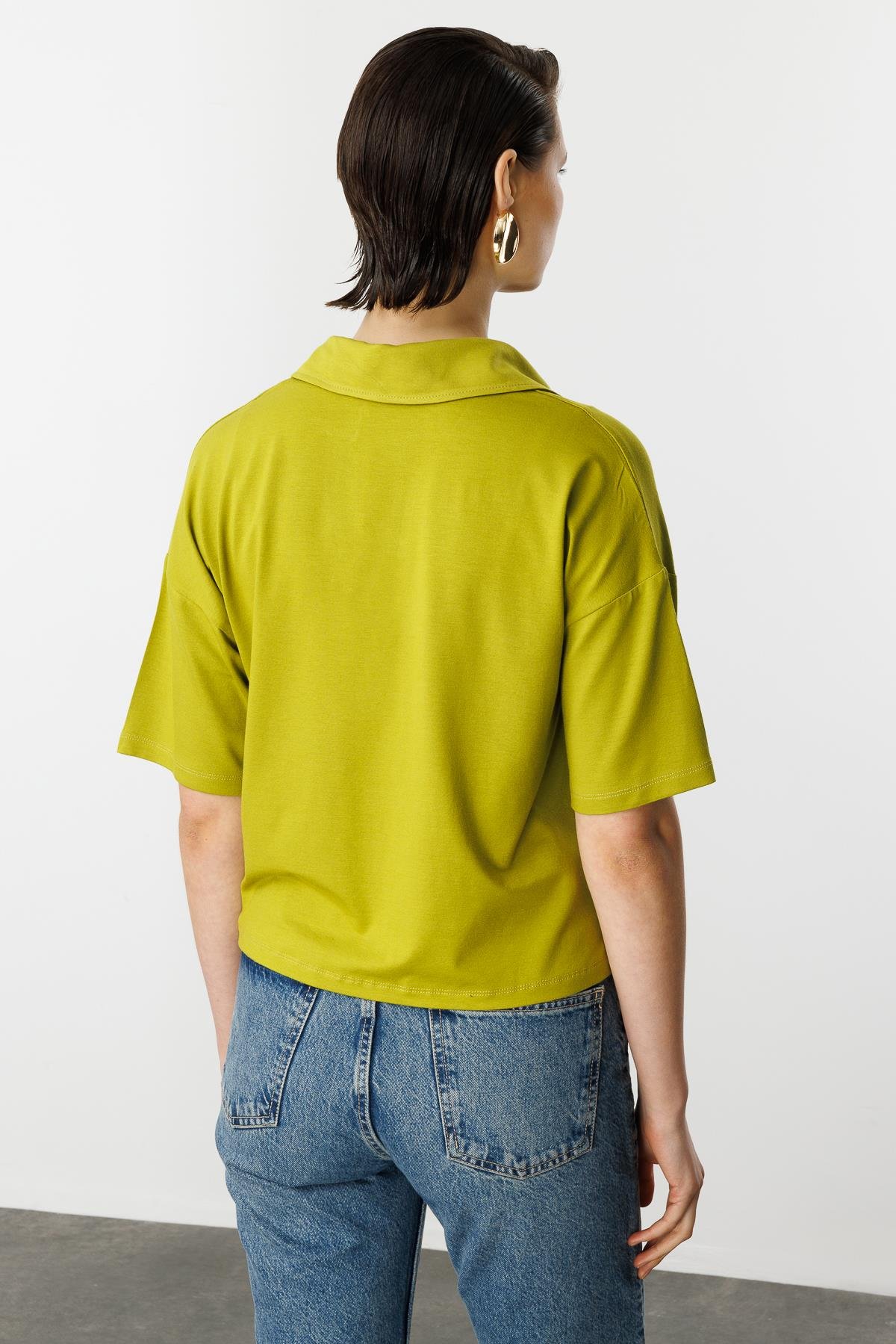 Gömlek Yaka Pamuklu Bluz-Y.YEŞİLİ