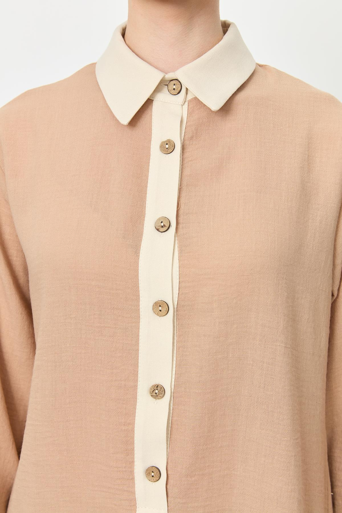 Gömlek Yaka Yarım Patlı Tunik-CAMEL