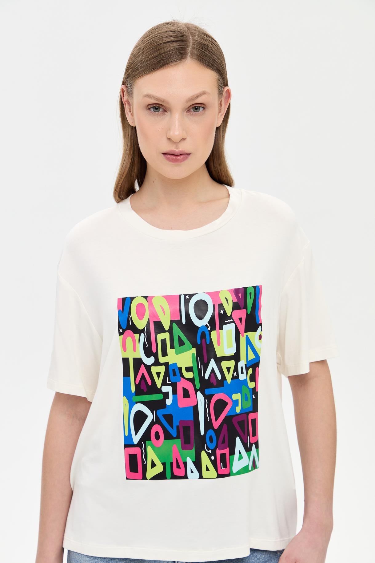 Harf Baskılı Kısa Kollu Tişört - KEMIK