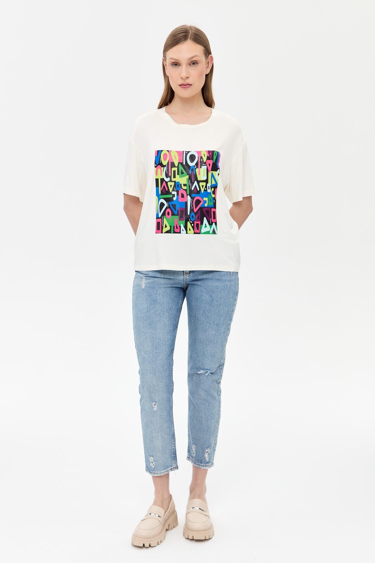 Harf Baskılı Kısa Kollu Tişört - KEMIK