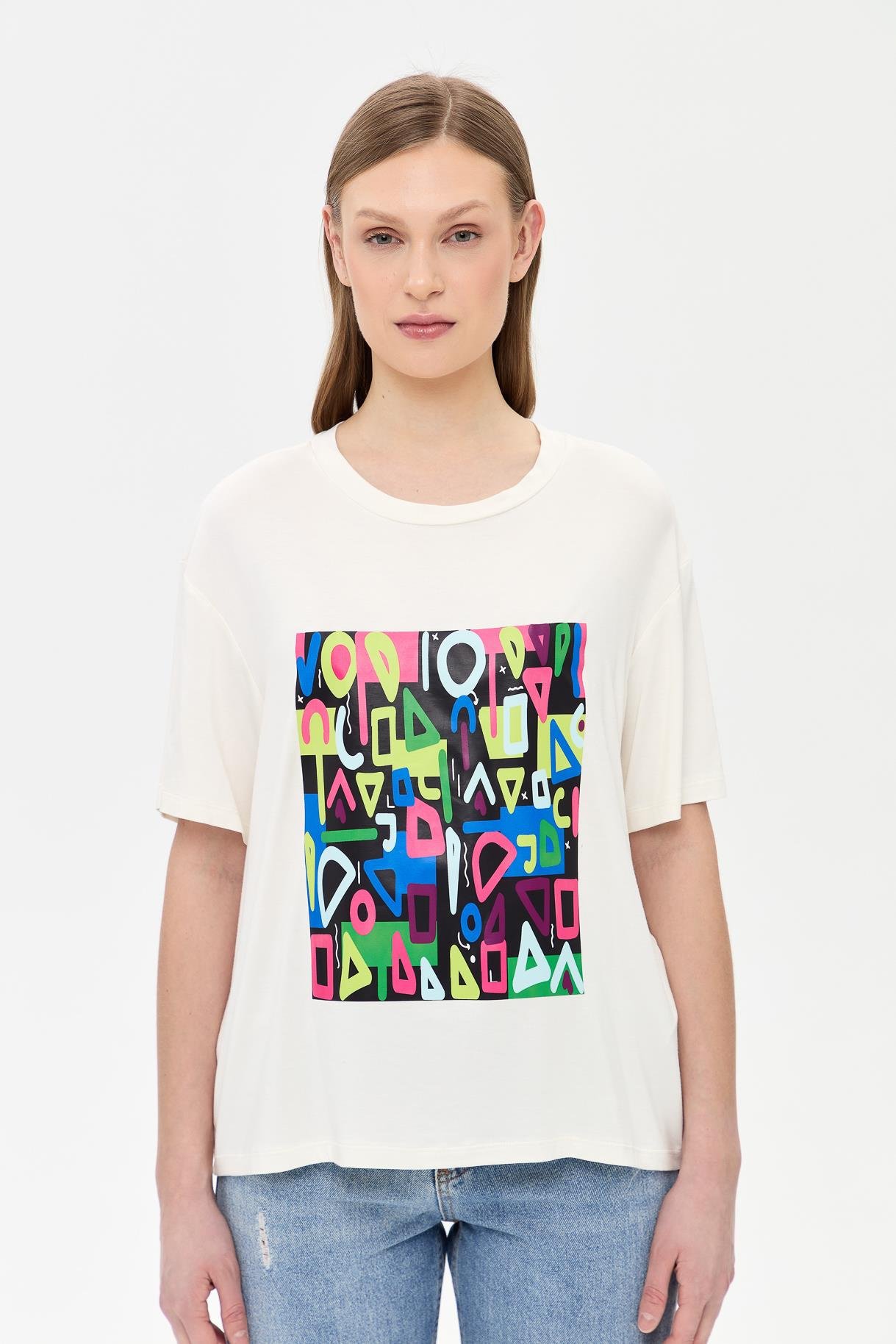 Harf Baskılı Kısa Kollu Tişört - KEMIK