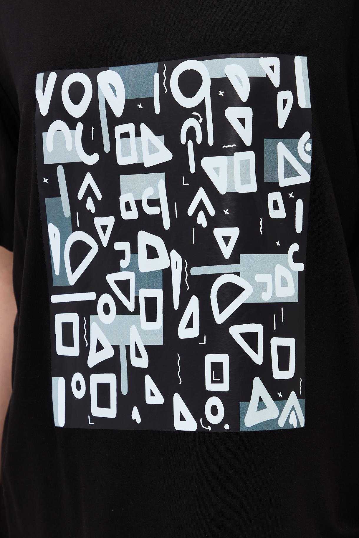 Harf Baskılı Kısa Kollu Tişört - SİYAH