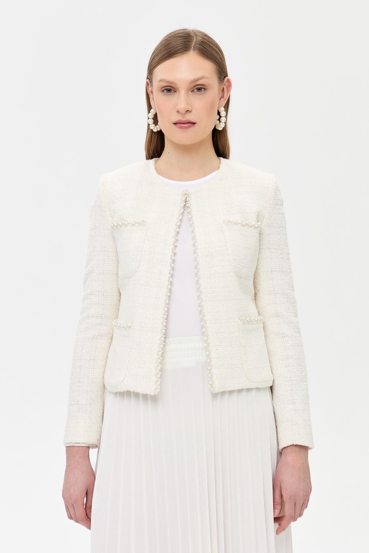 İnci Detaylı Chanel Ceket - KEMIK