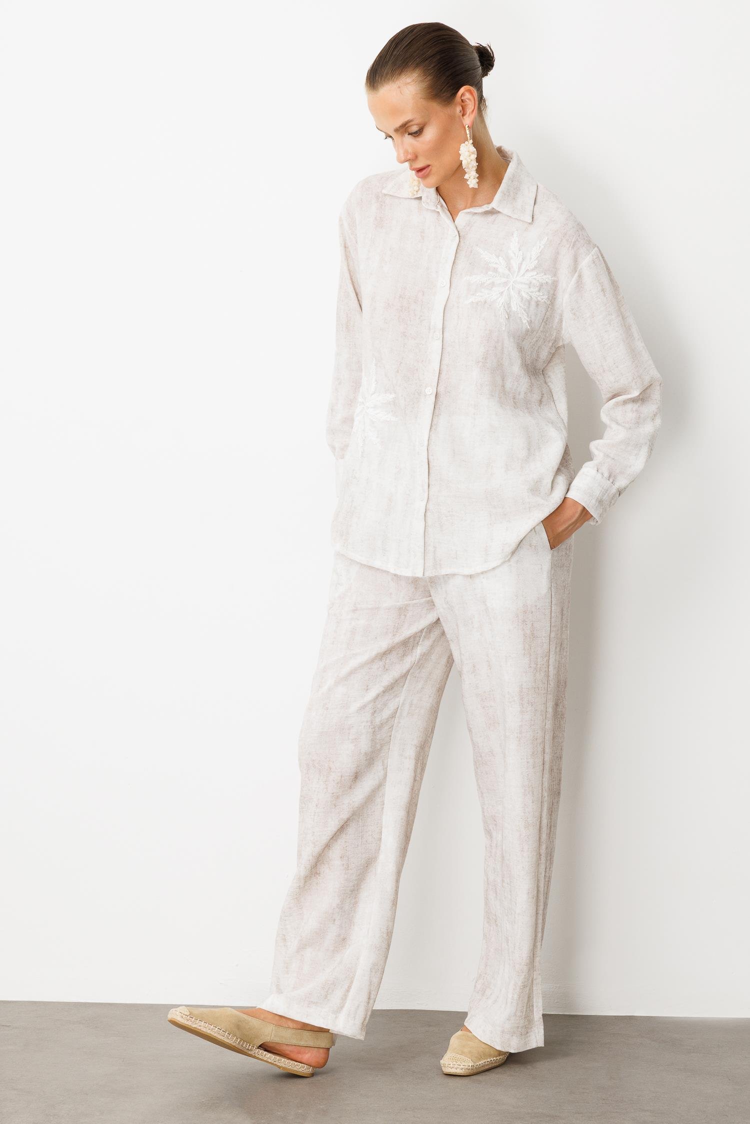 İşleme Detaylı Keten Görünüm Takım-TAŞ