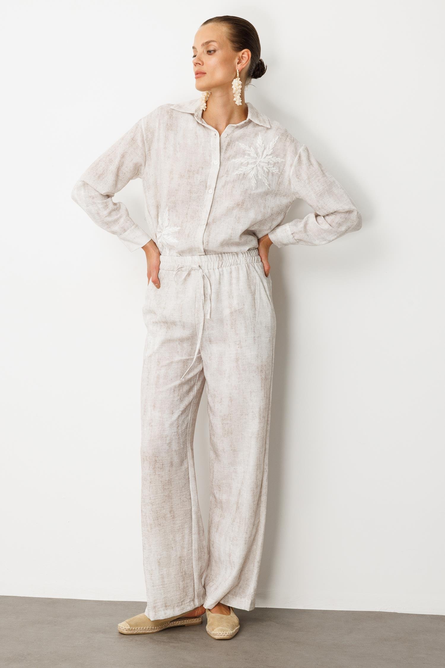 İşleme Detaylı Keten Görünüm Takım-TAŞ