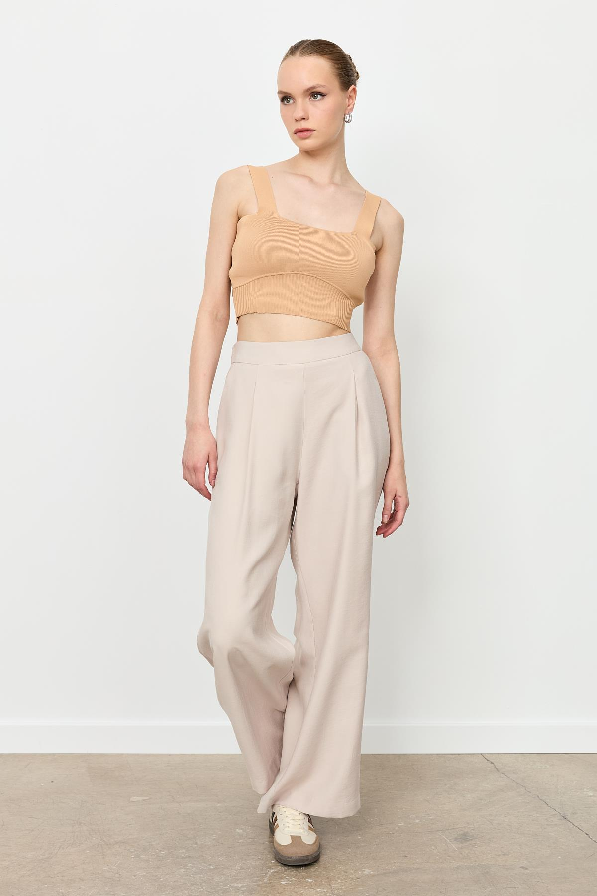 Kalın Pile Beli Lastikli Pantolon-TAŞ