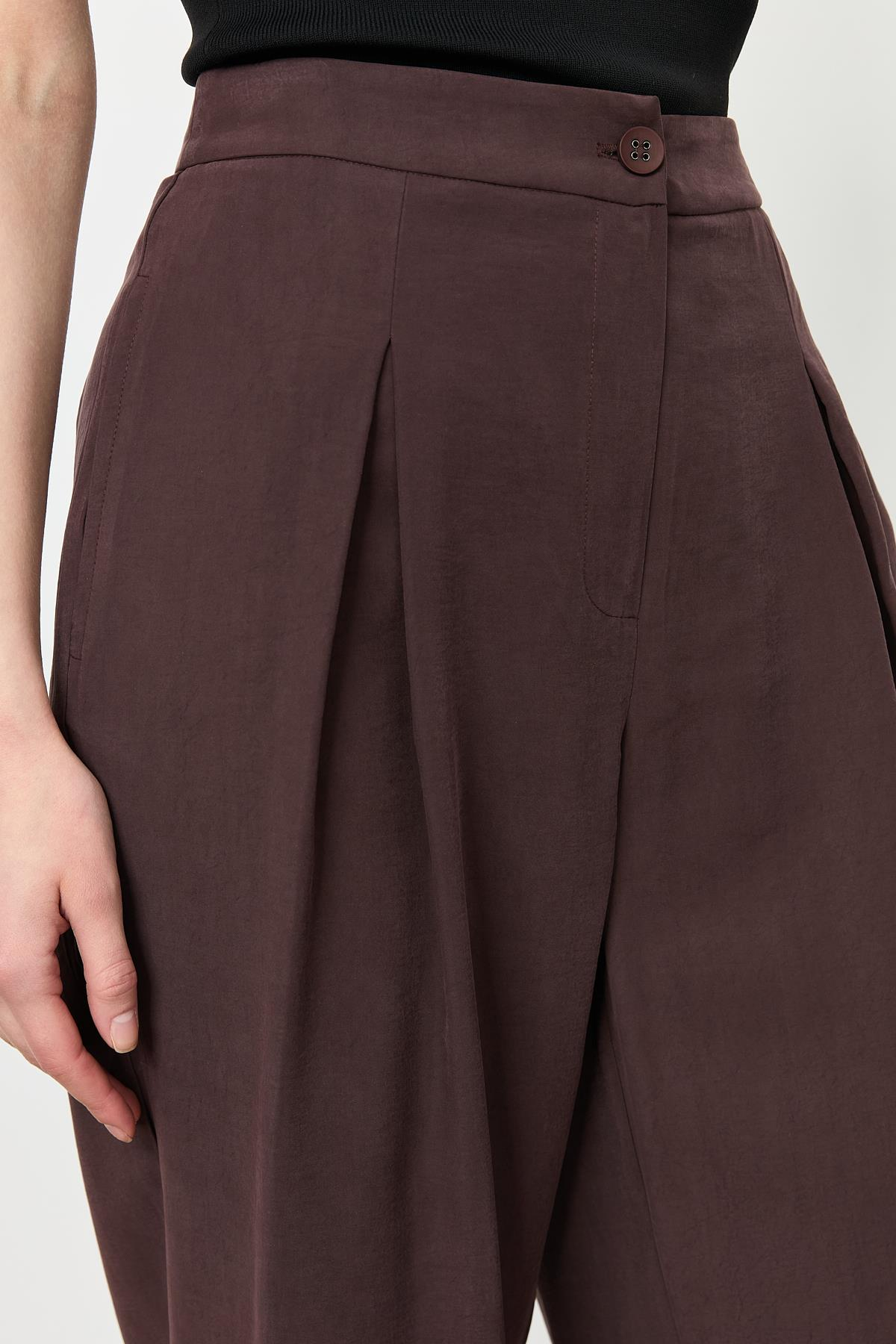 Kalın Pileli Bol Paça Pantolon-KAHVE