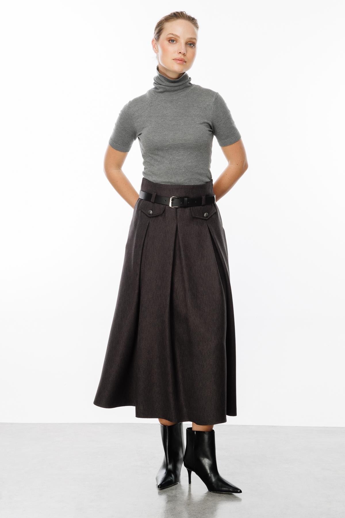 Kalın Pileli Uzun Etek