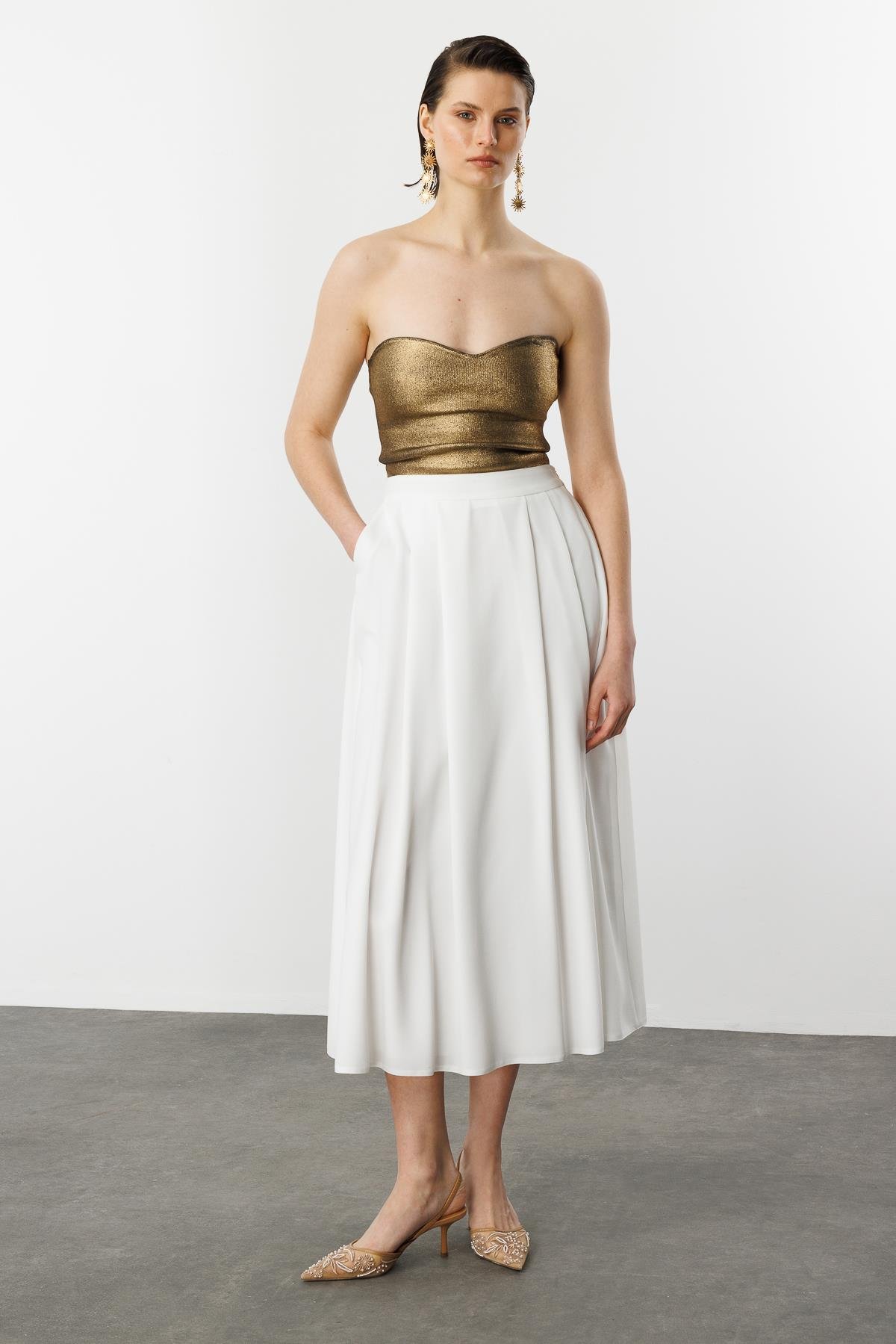 Kalın Pileli Uzun Etek-KEMIK