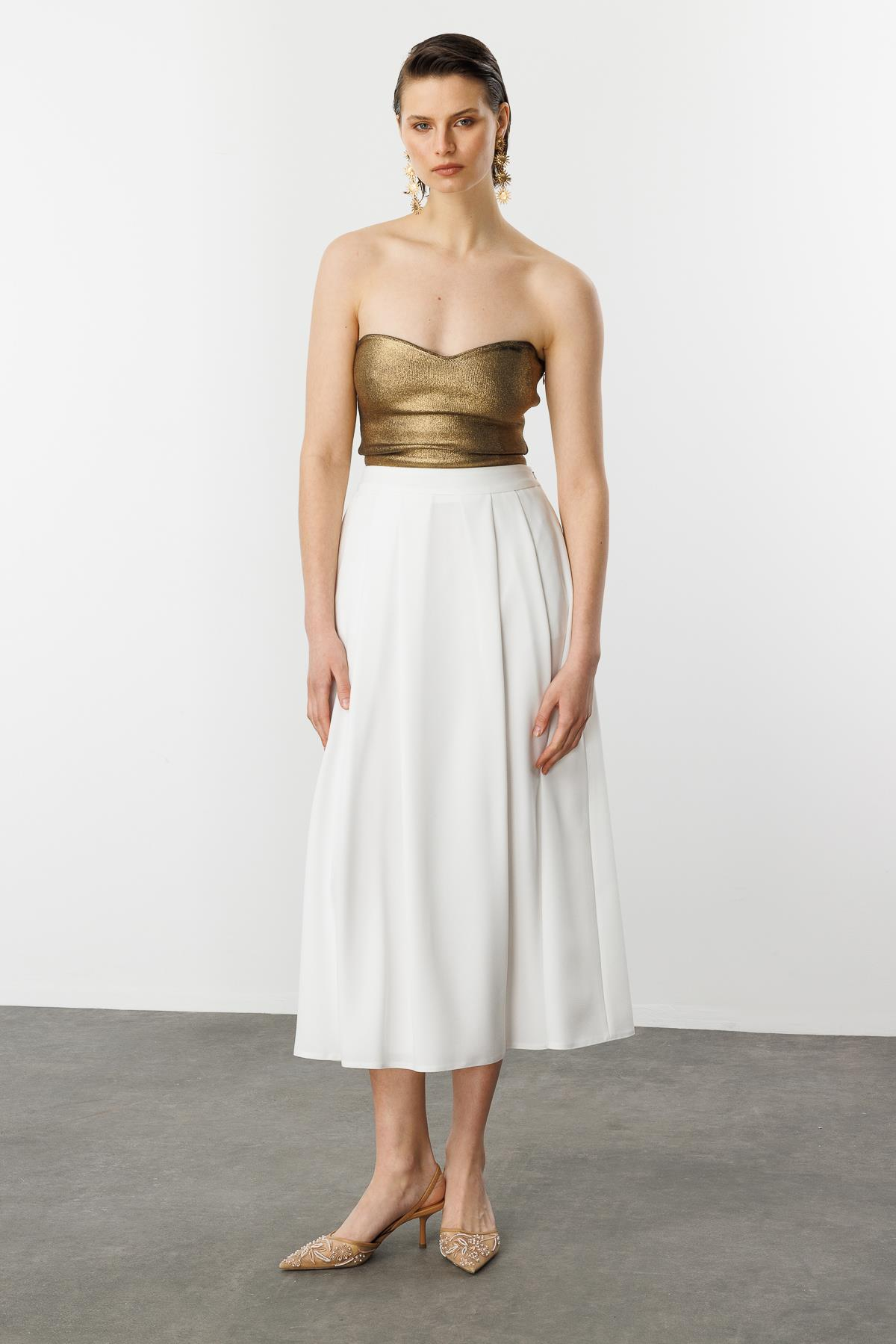 Kalın Pileli Uzun Etek-KEMIK