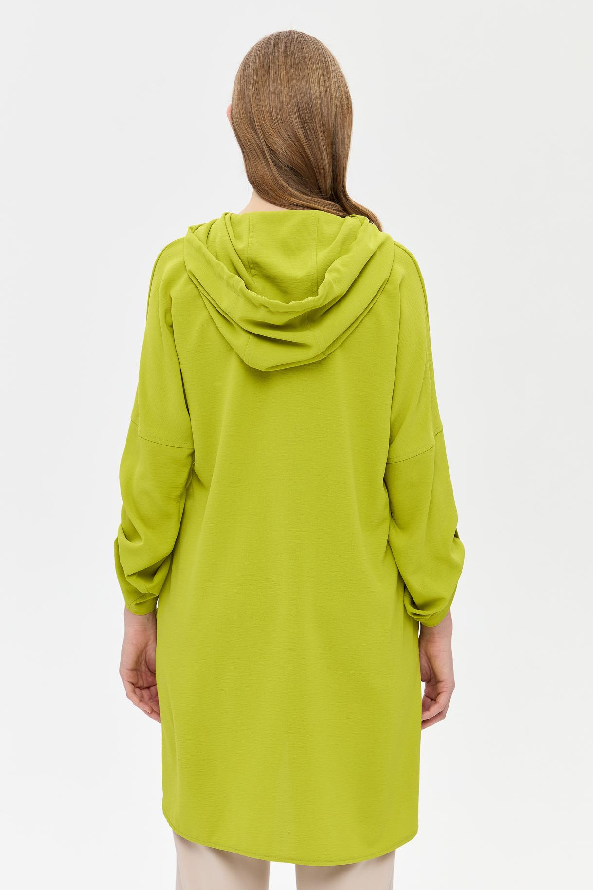 Kapüşonlu Düğme Detaylı Tunik - FISTIK YEŞİLİ