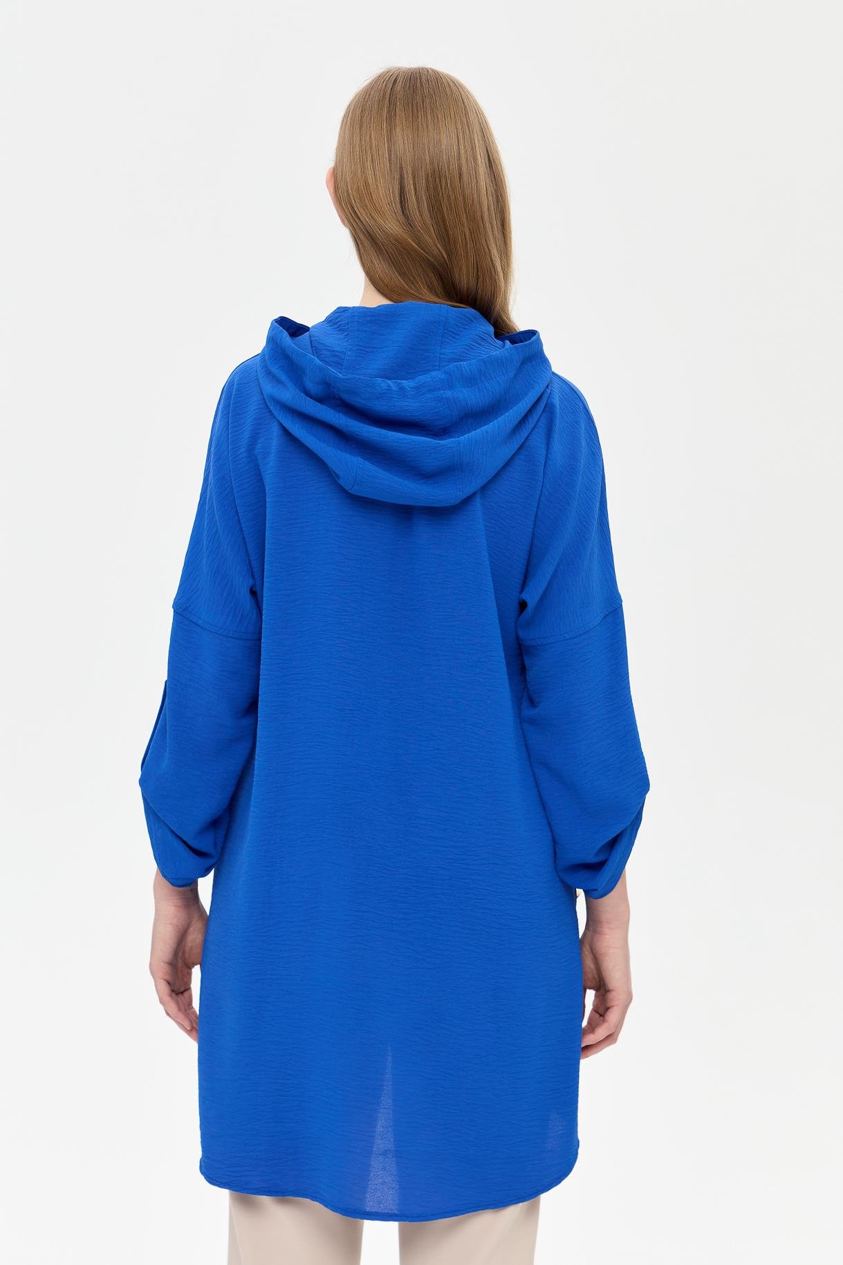 Kapüşonlu Düğme Detaylı Tunik - SAX