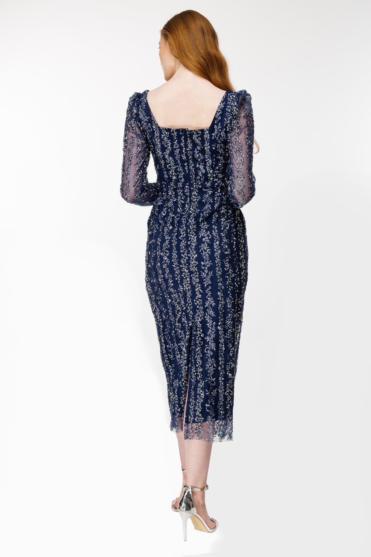 Kare Yaka İşlemeli Kalem Abiye - LACI