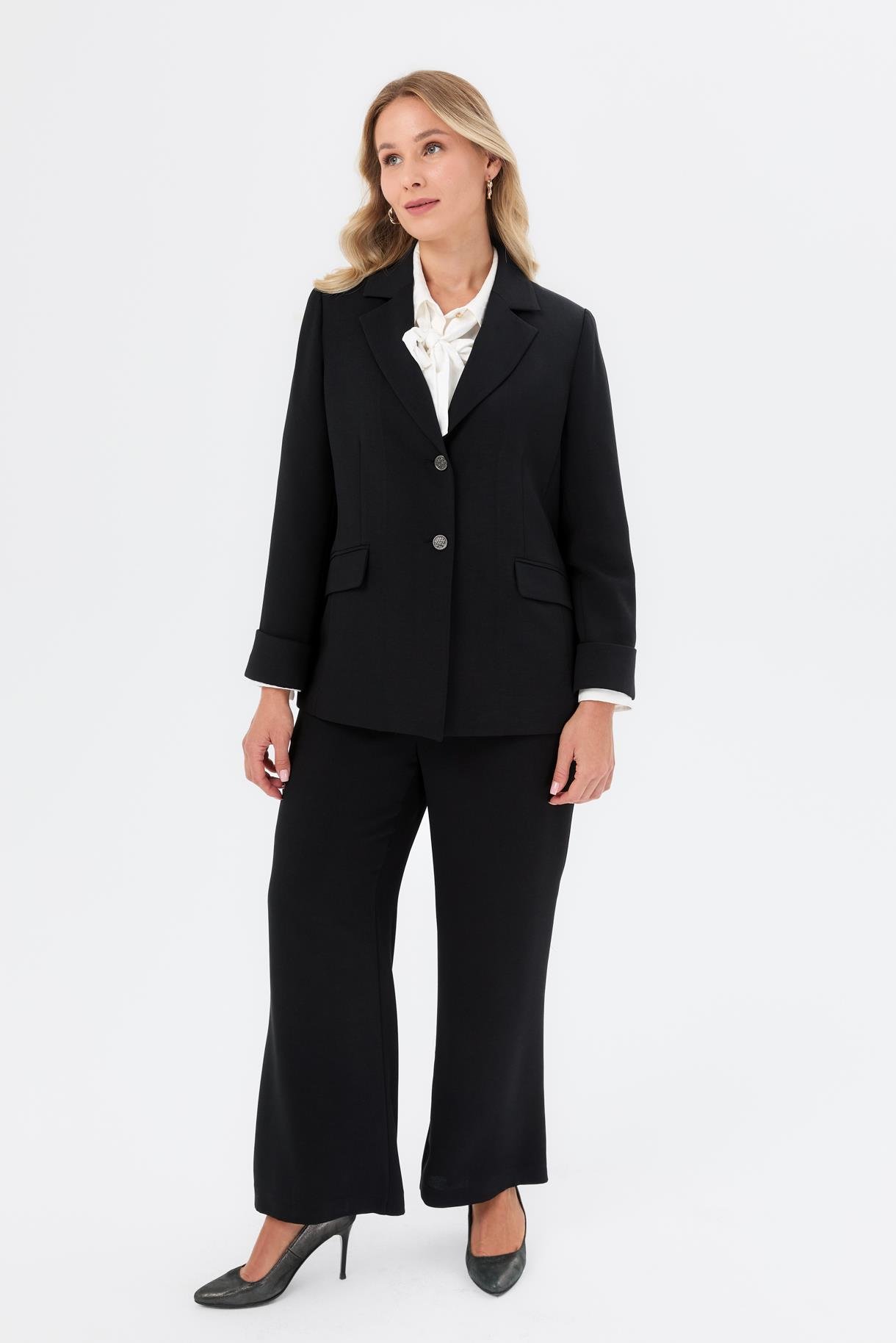 Katlama Kol Detay Büyük Beden Ceket - SİYAH