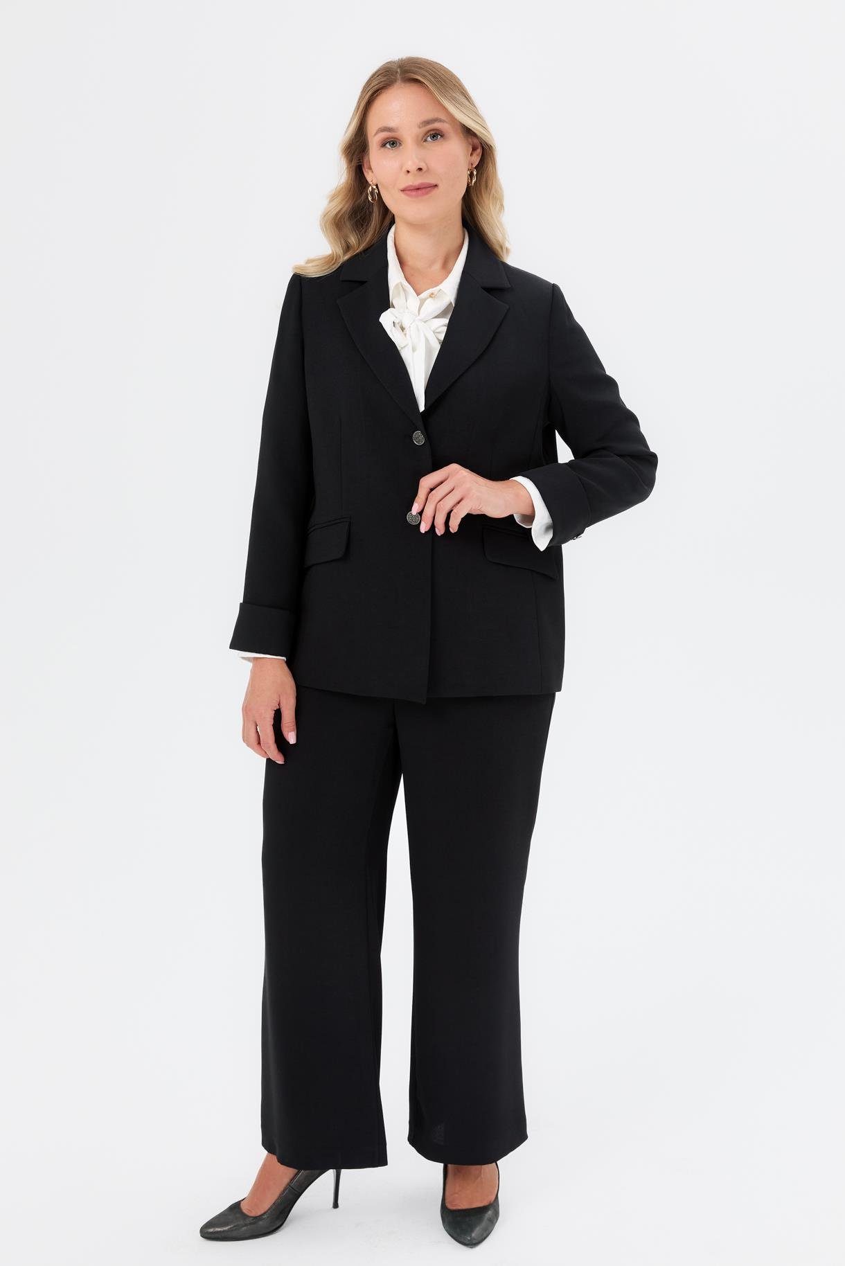 Katlama Kol Detay Büyük Beden Ceket - SİYAH