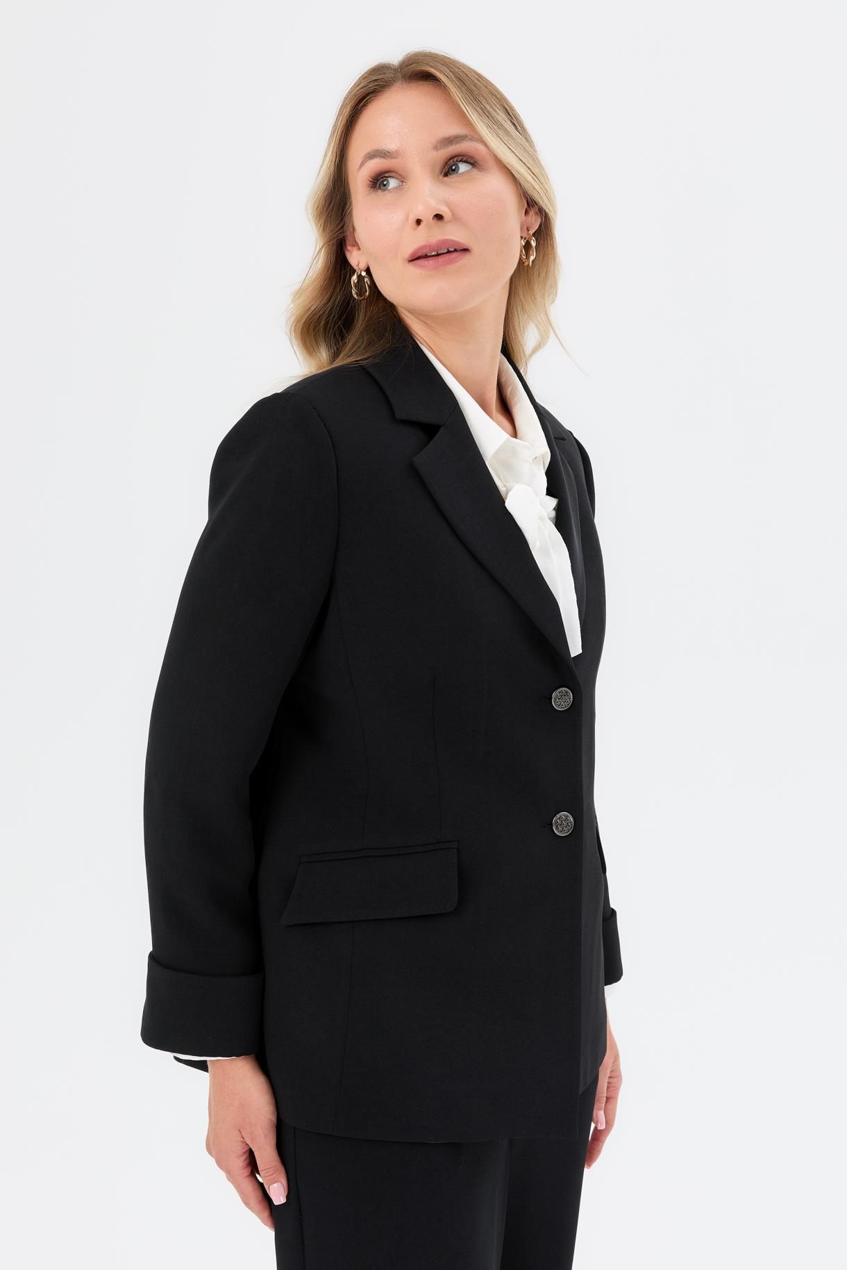 Katlama Kol Detay Büyük Beden Ceket - SİYAH