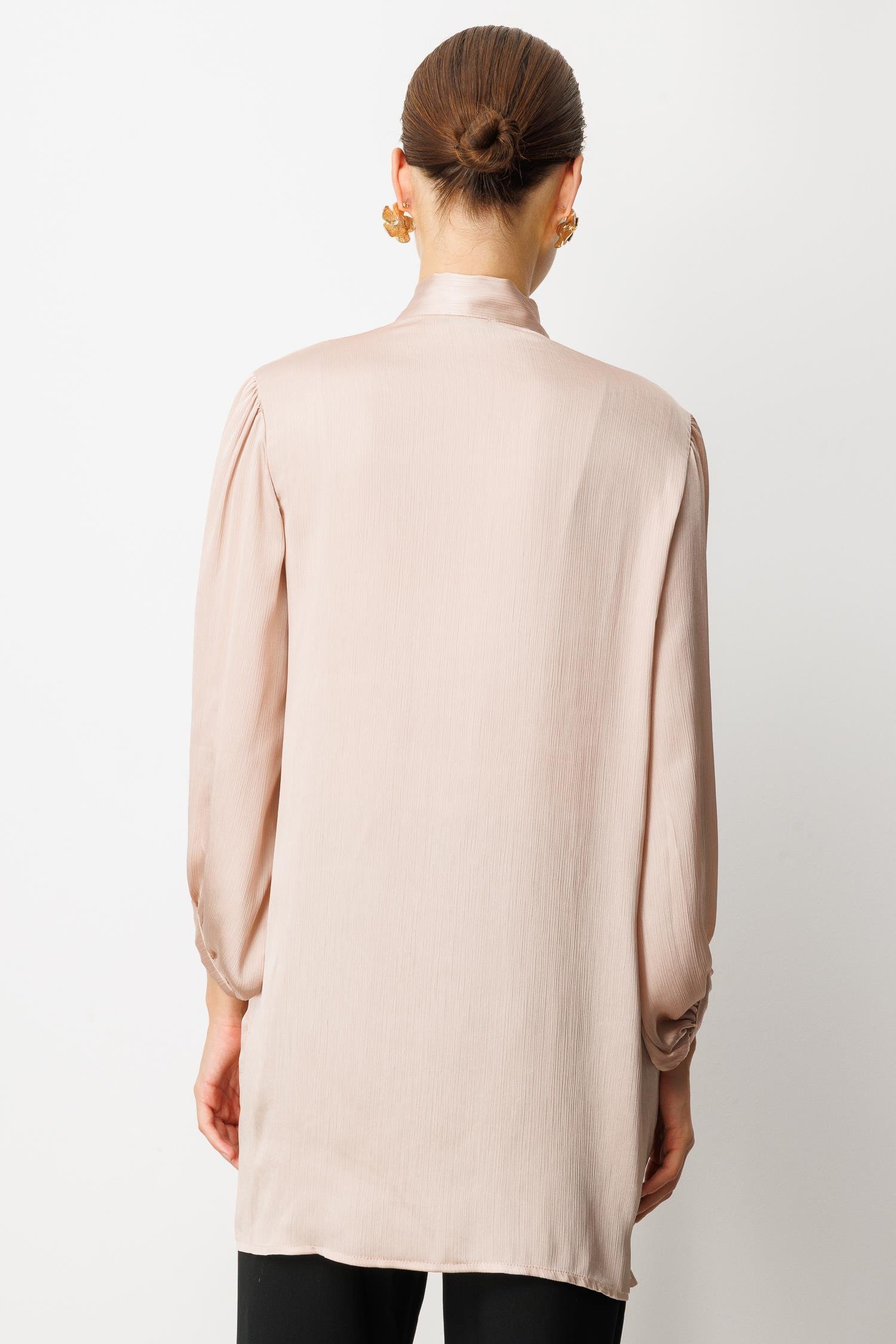 Kendinden Desenli Saten Tunik Gömlek-GÜL KURUSU