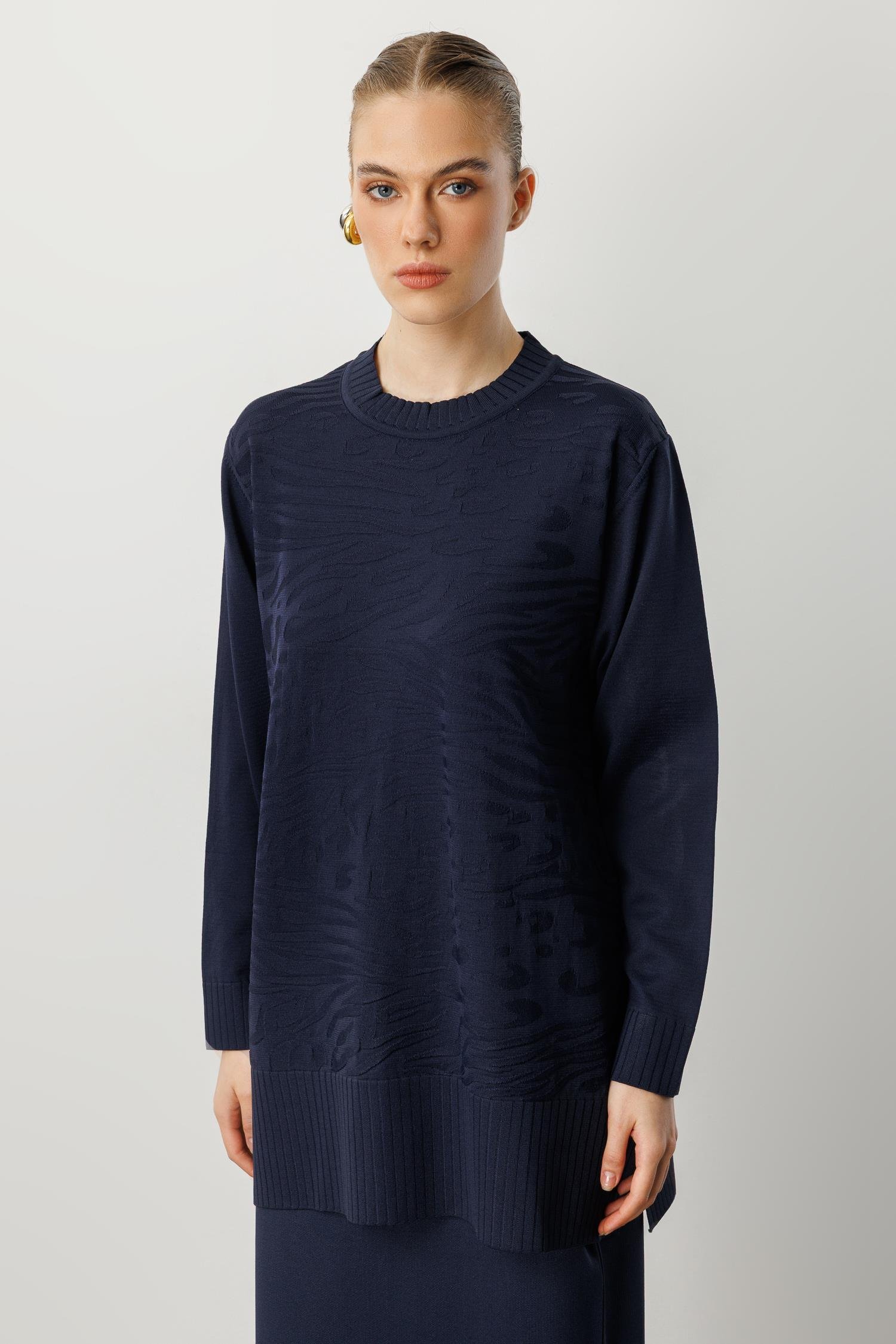 Kendinden Desenli Triko Tunik-LACI