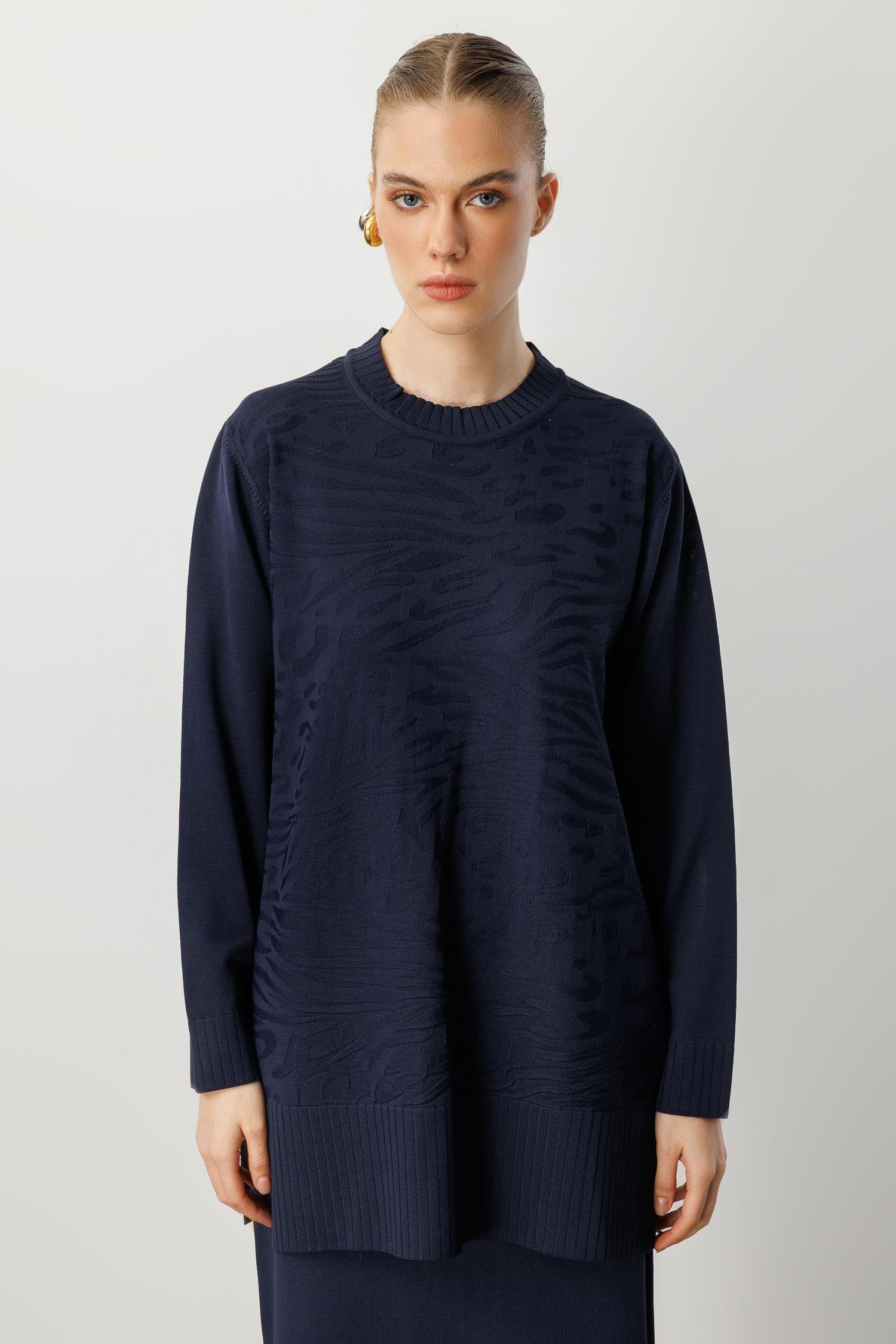 Kendinden Desenli Triko Tunik-LACI