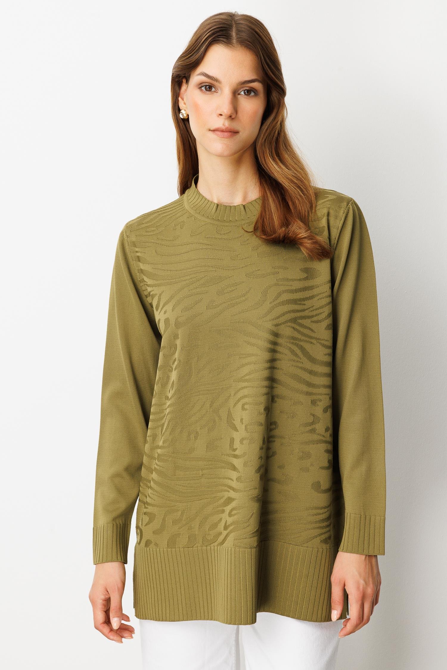 Kendinden Desenli Triko Tunik-Y.YEŞİLİ