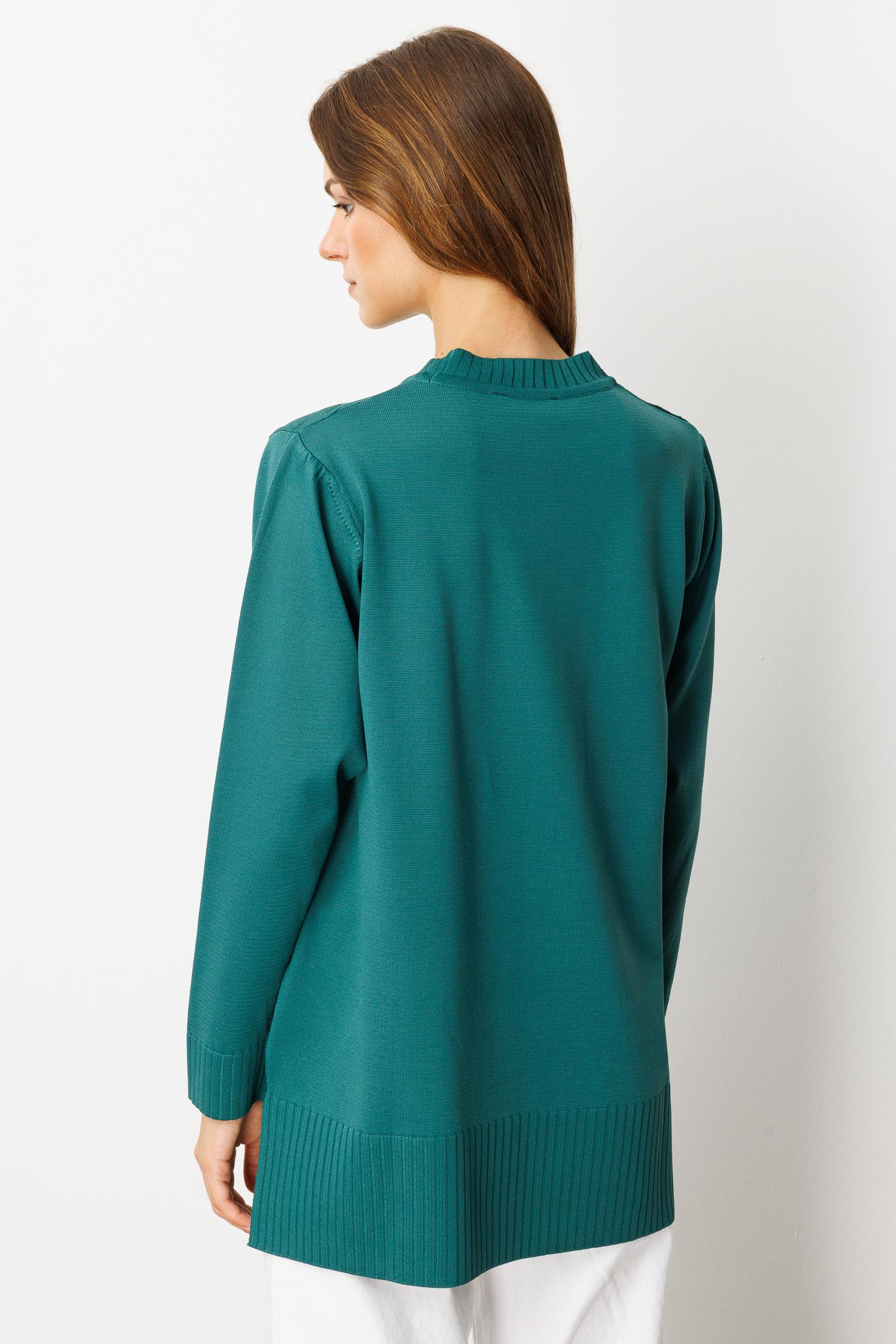 Kendinden Desenli Triko Tunik-ZÜMRÜT