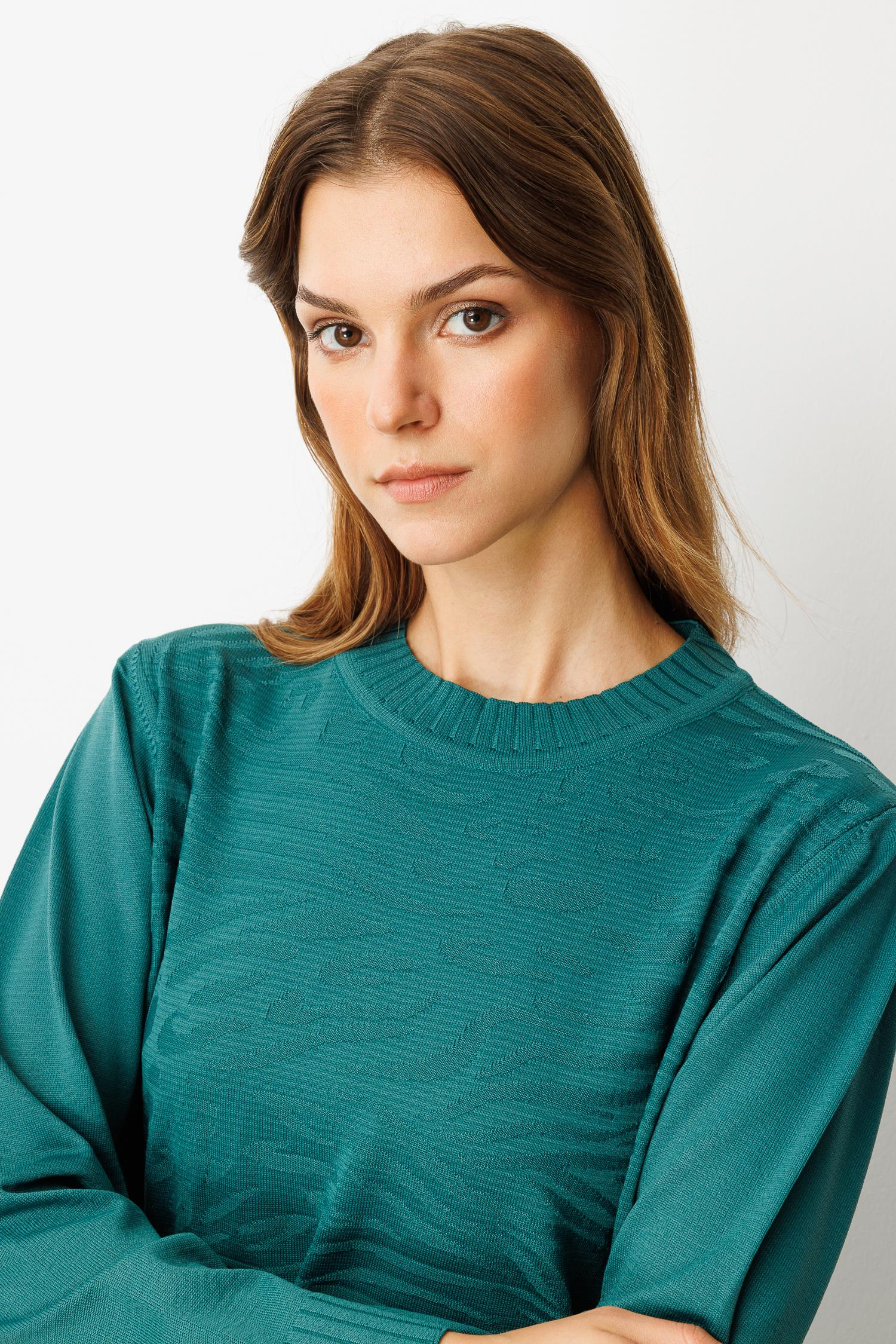 Kendinden Desenli Triko Tunik-ZÜMRÜT