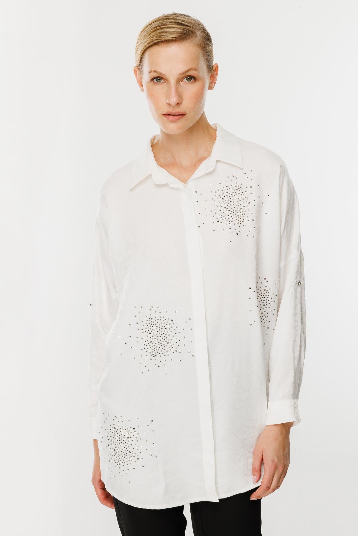 Kendinden Desenli Tunik - EKRU