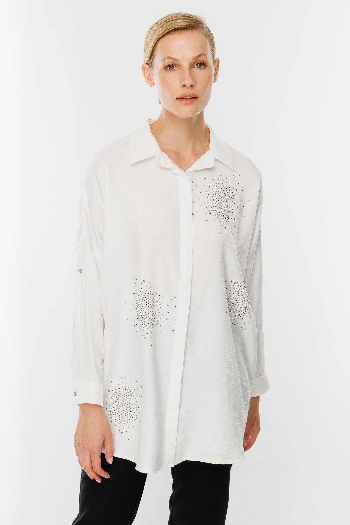 Kendinden Desenli Tunik - EKRU