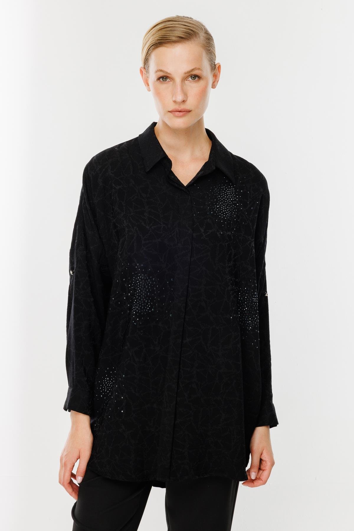 Kendinden Desenli Tunik - SİYAH