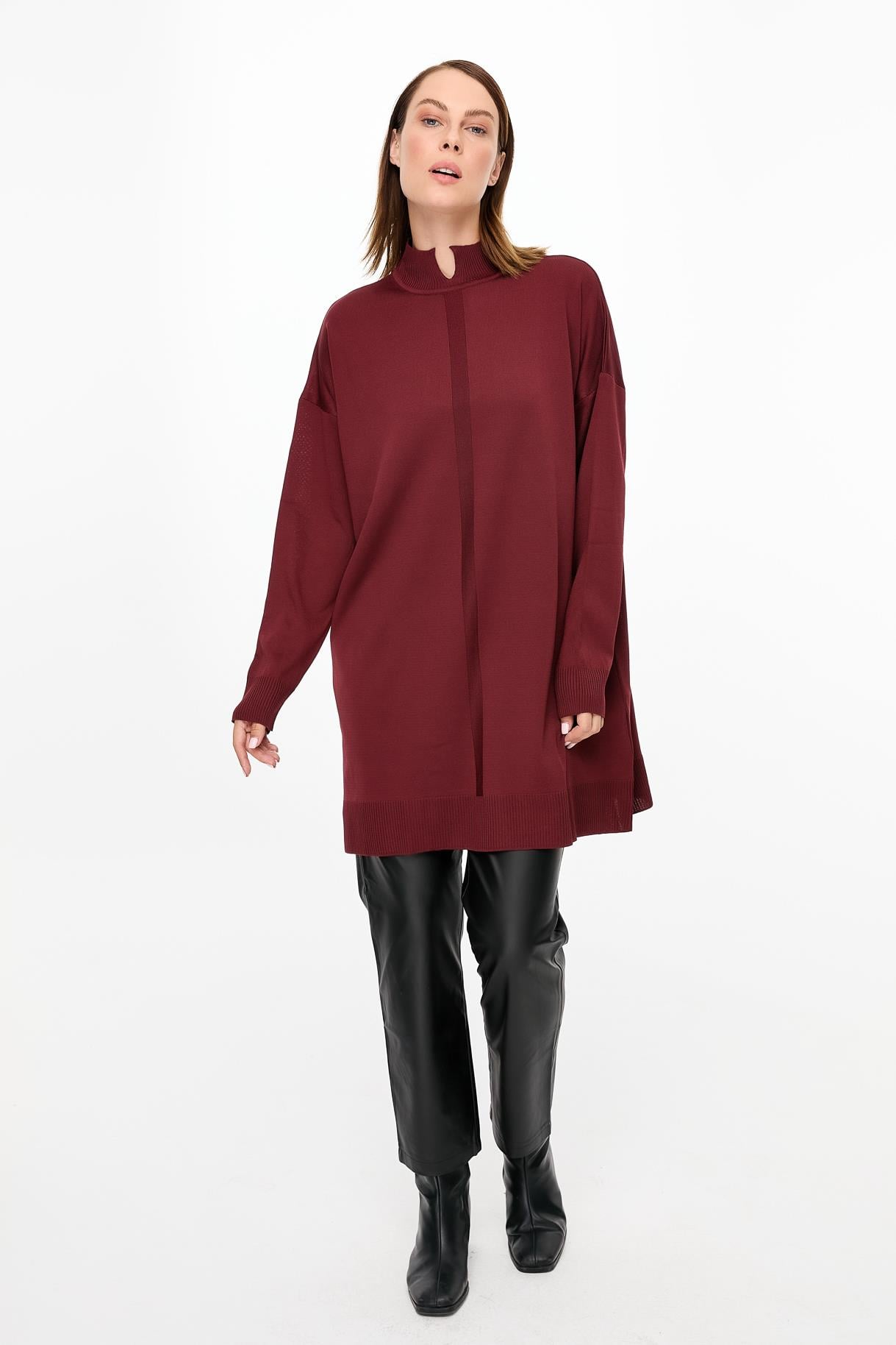Kesik Yaka Triko Tunik - BORDO