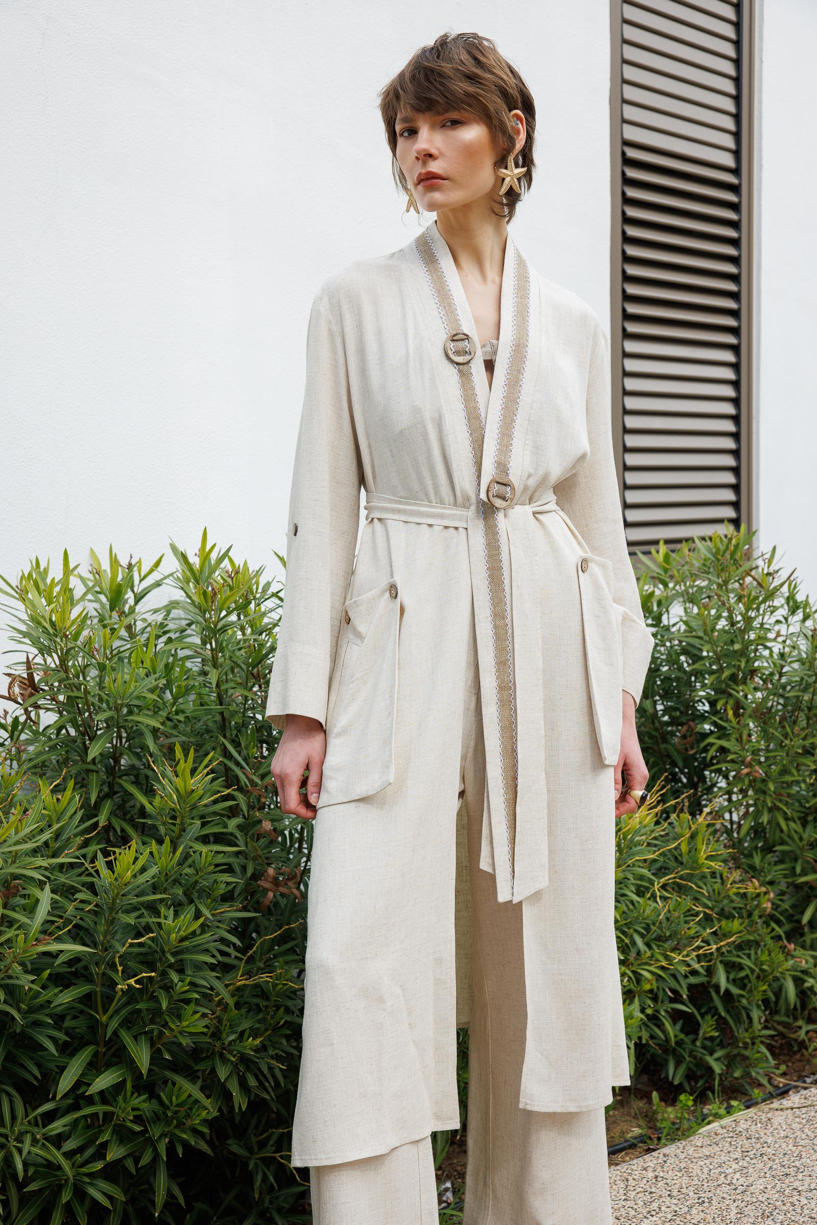 Keten Görünümlü Kuşaklı Giy-Çık-TAŞ