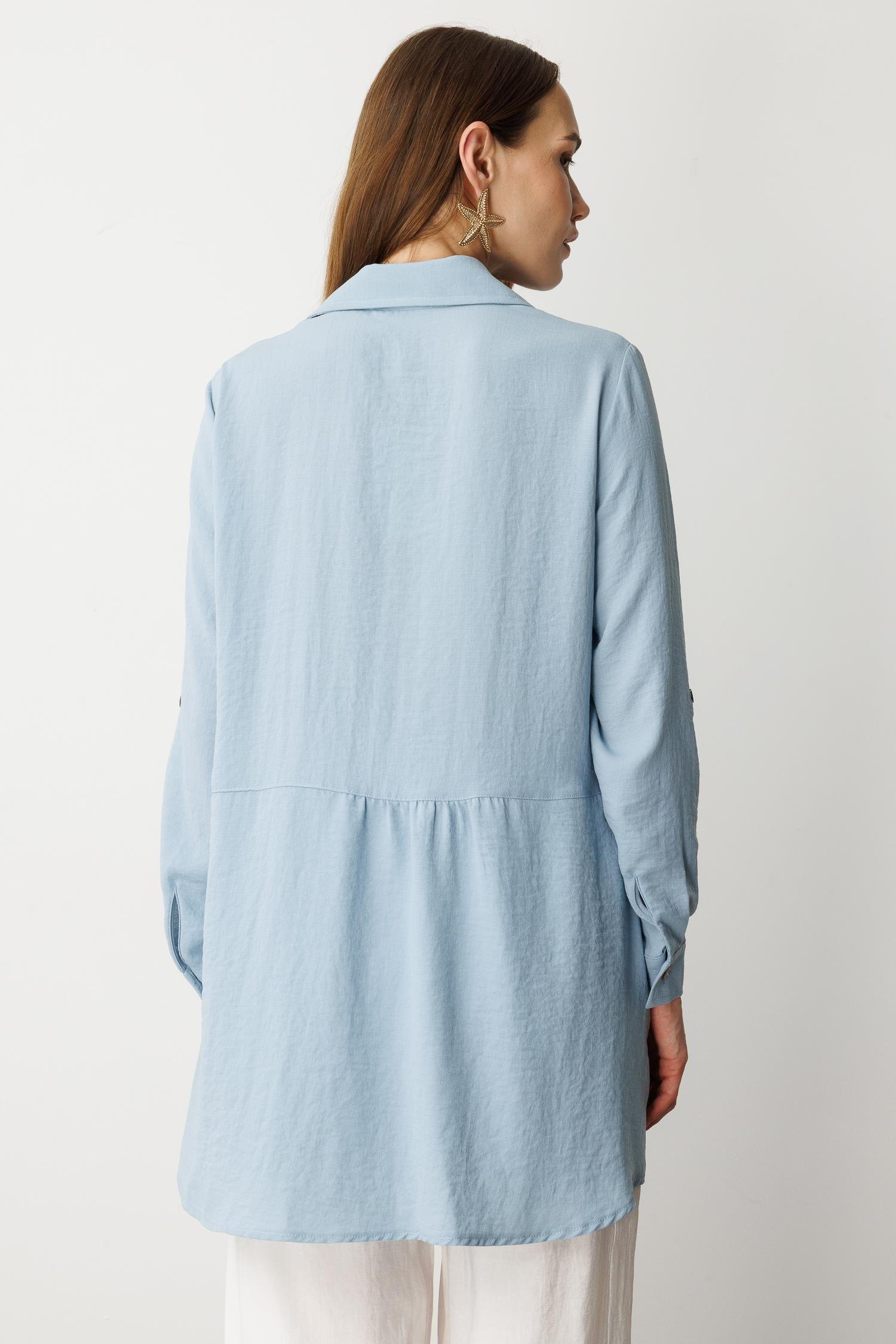 Keten Görünümlü Tunik Gömlek-A.MAVI