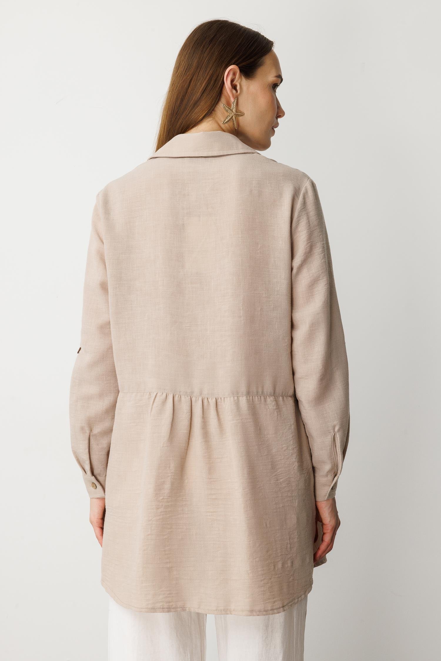 Keten Görünümlü Tunik Gömlek-TAŞ