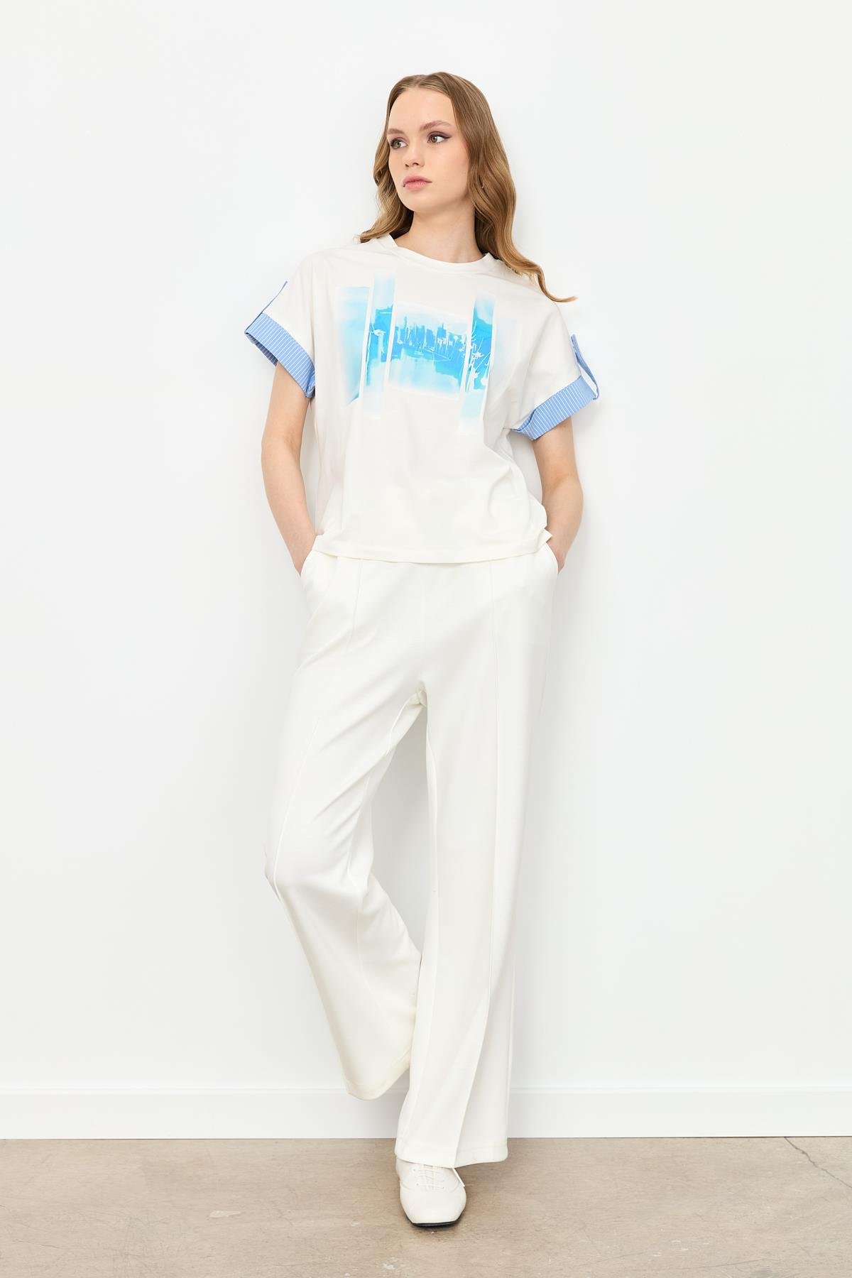 Kol Detay Pamuklu Bluz-KEMIK