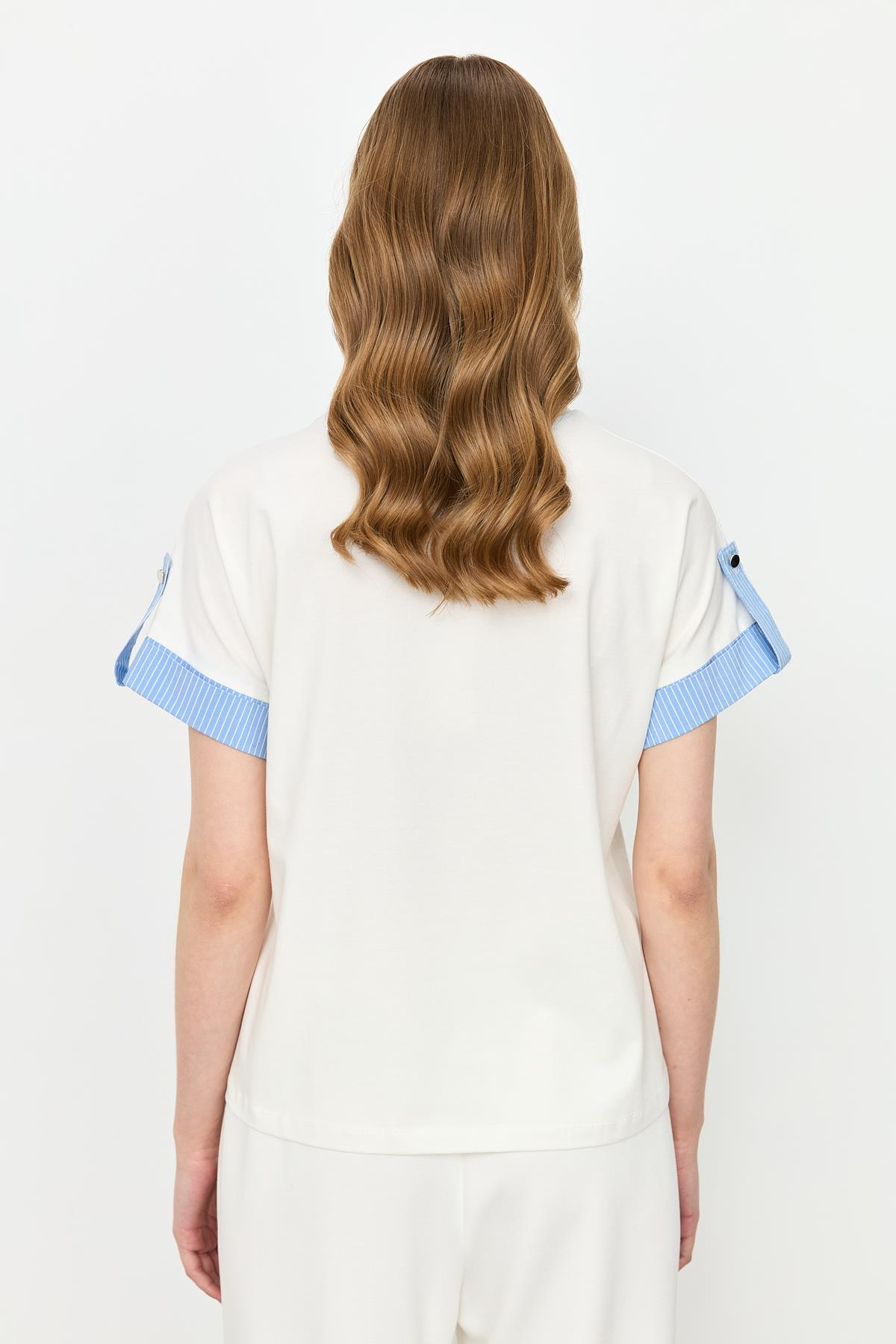 Kol Detay Pamuklu Bluz-KEMIK