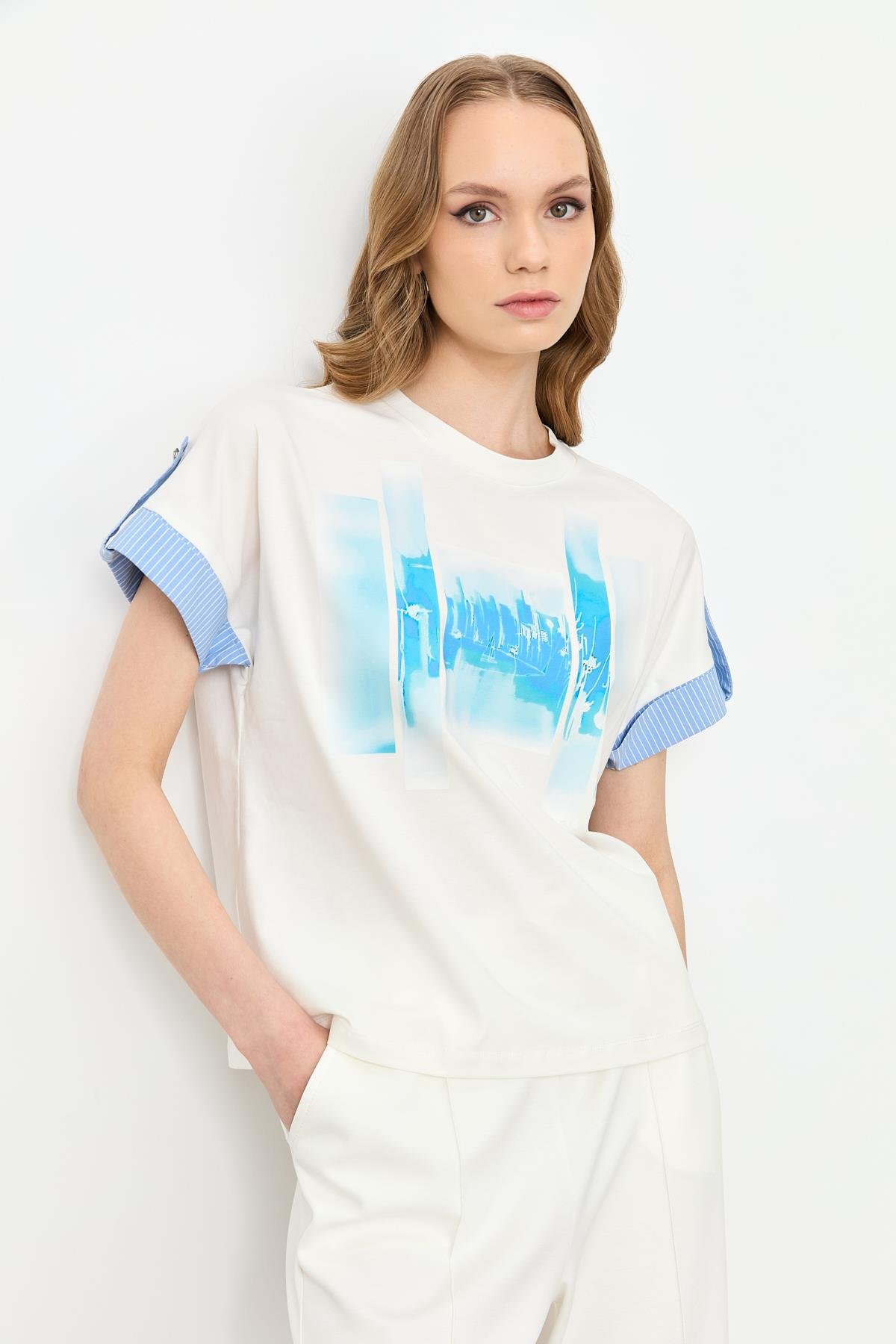 Kol Detay Pamuklu Bluz-KEMIK