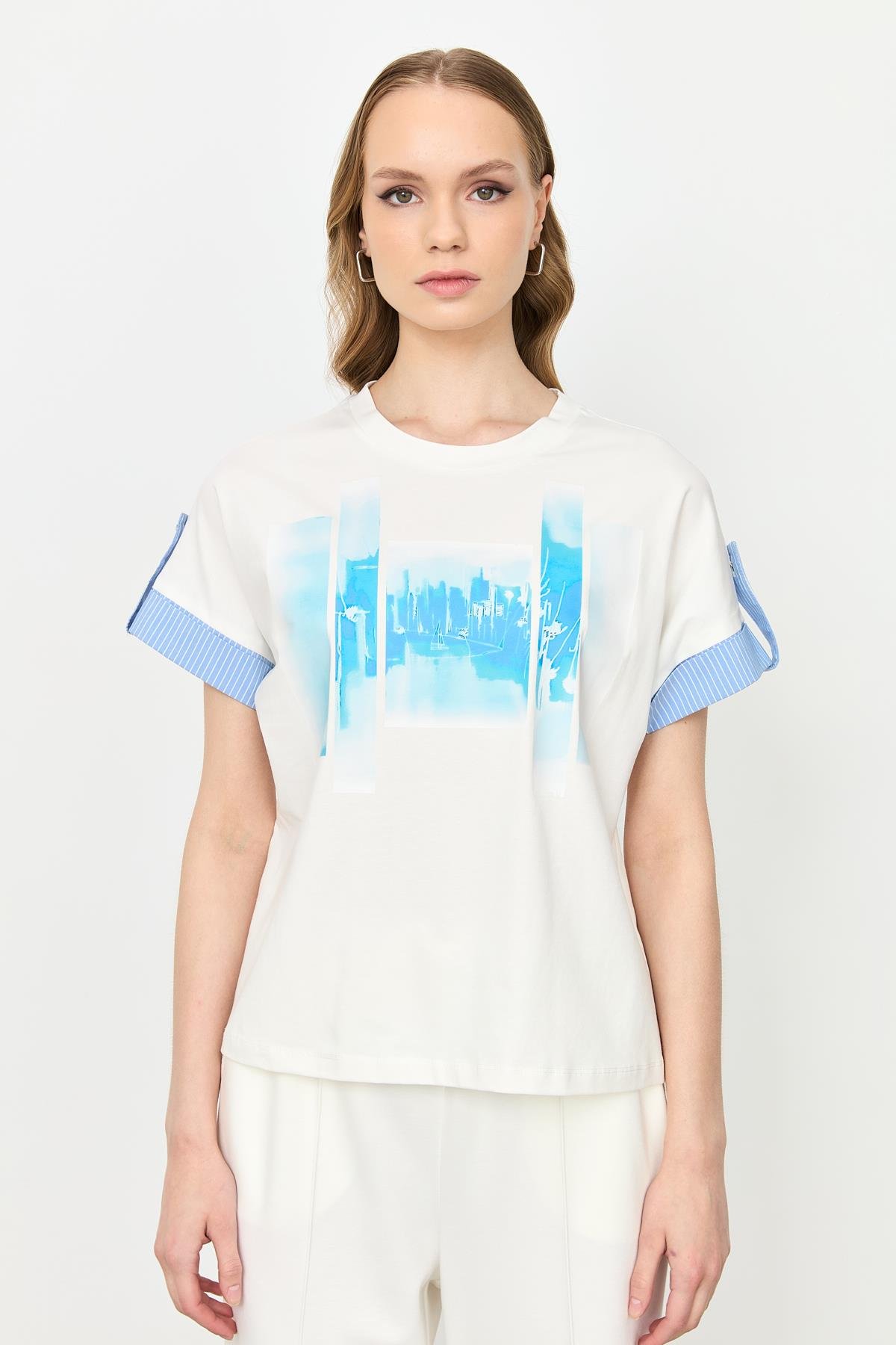 Kol Detay Pamuklu Bluz-KEMIK