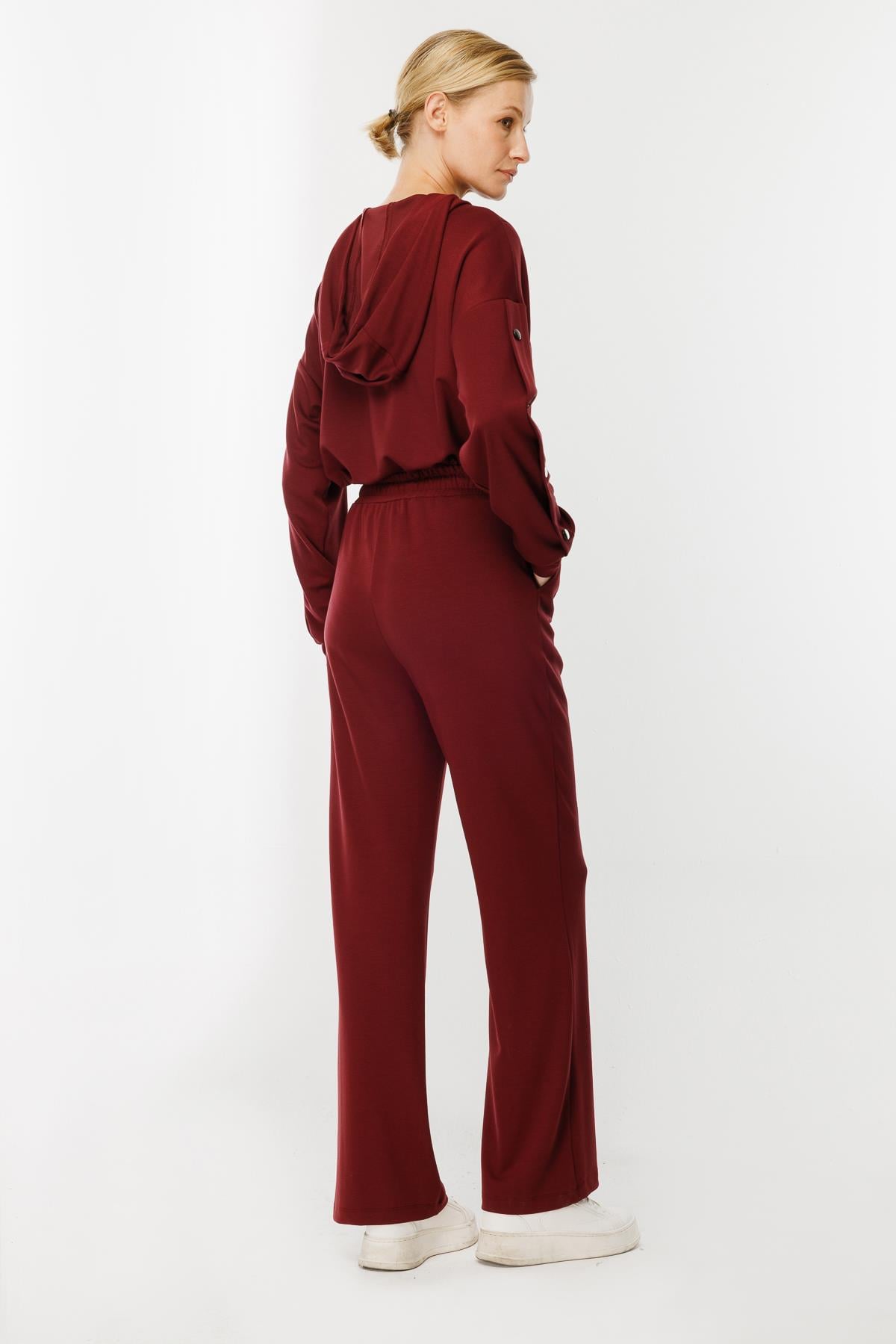 Kolları Düğme Detaylı Sweatshirt - BORDO