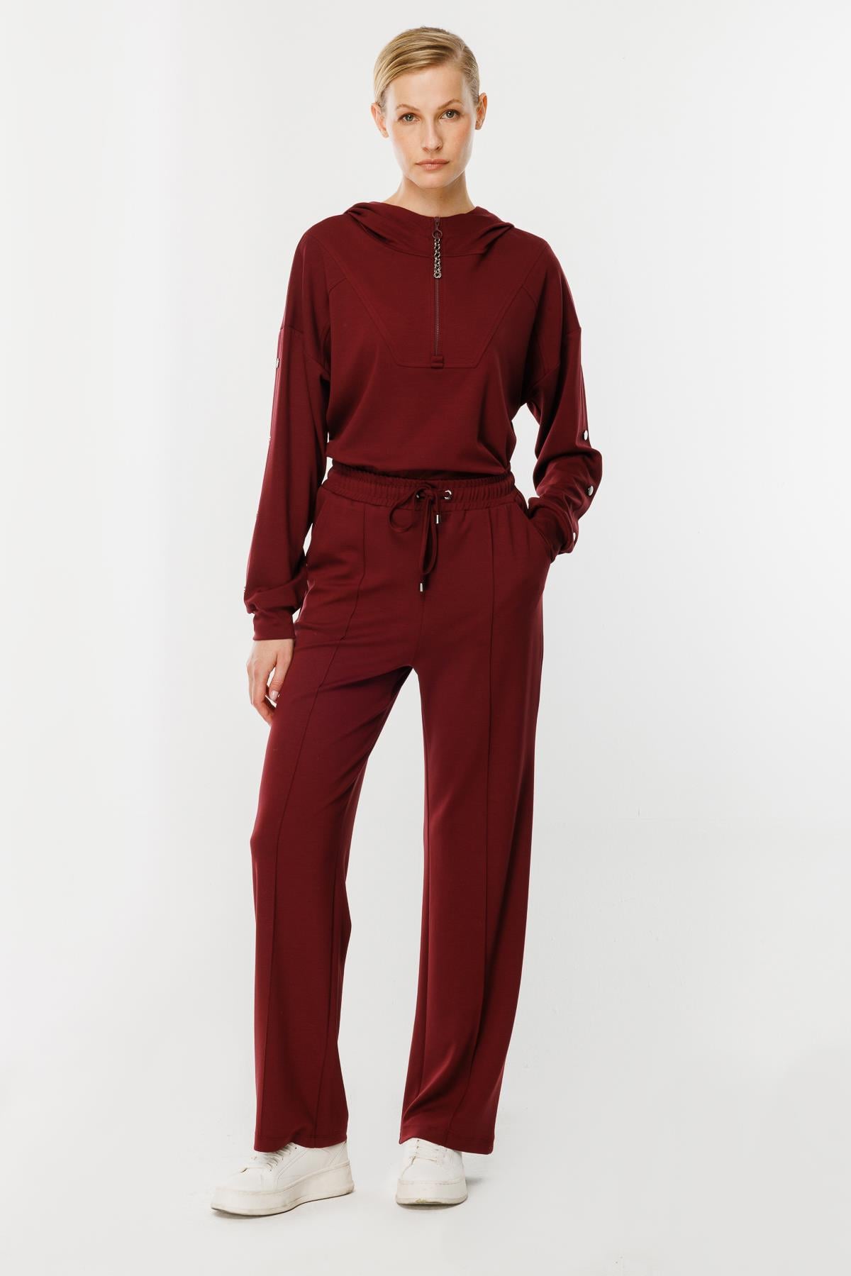 Kolları Düğme Detaylı Sweatshirt - BORDO