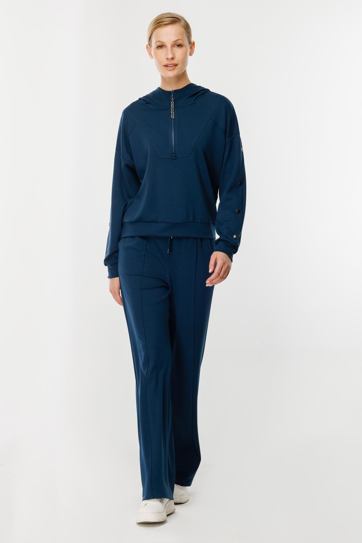 Kolları Düğme Detaylı Sweatshirt - PETROL