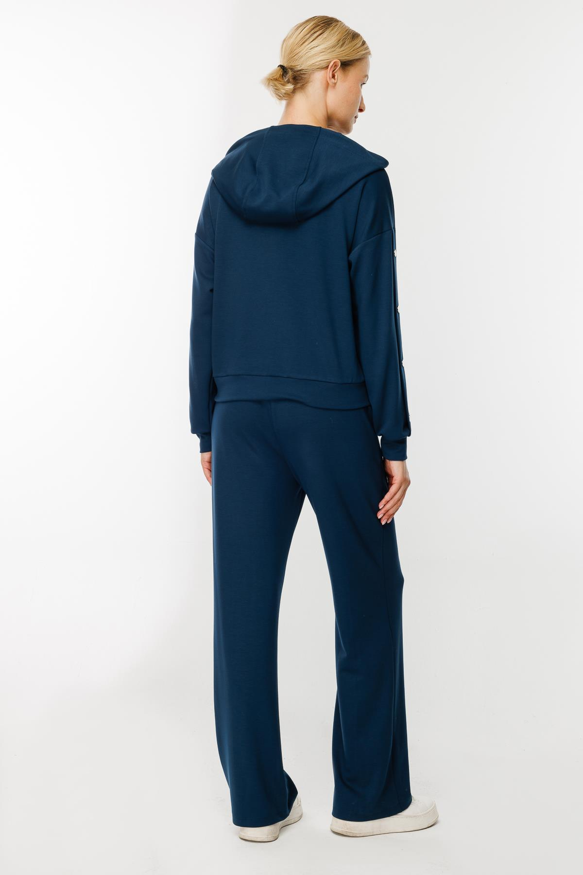 Kolları Düğme Detaylı Sweatshirt - PETROL