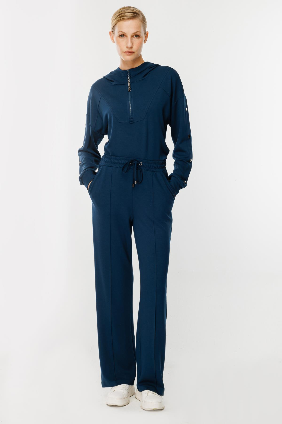 Kolları Düğme Detaylı Sweatshirt - PETROL