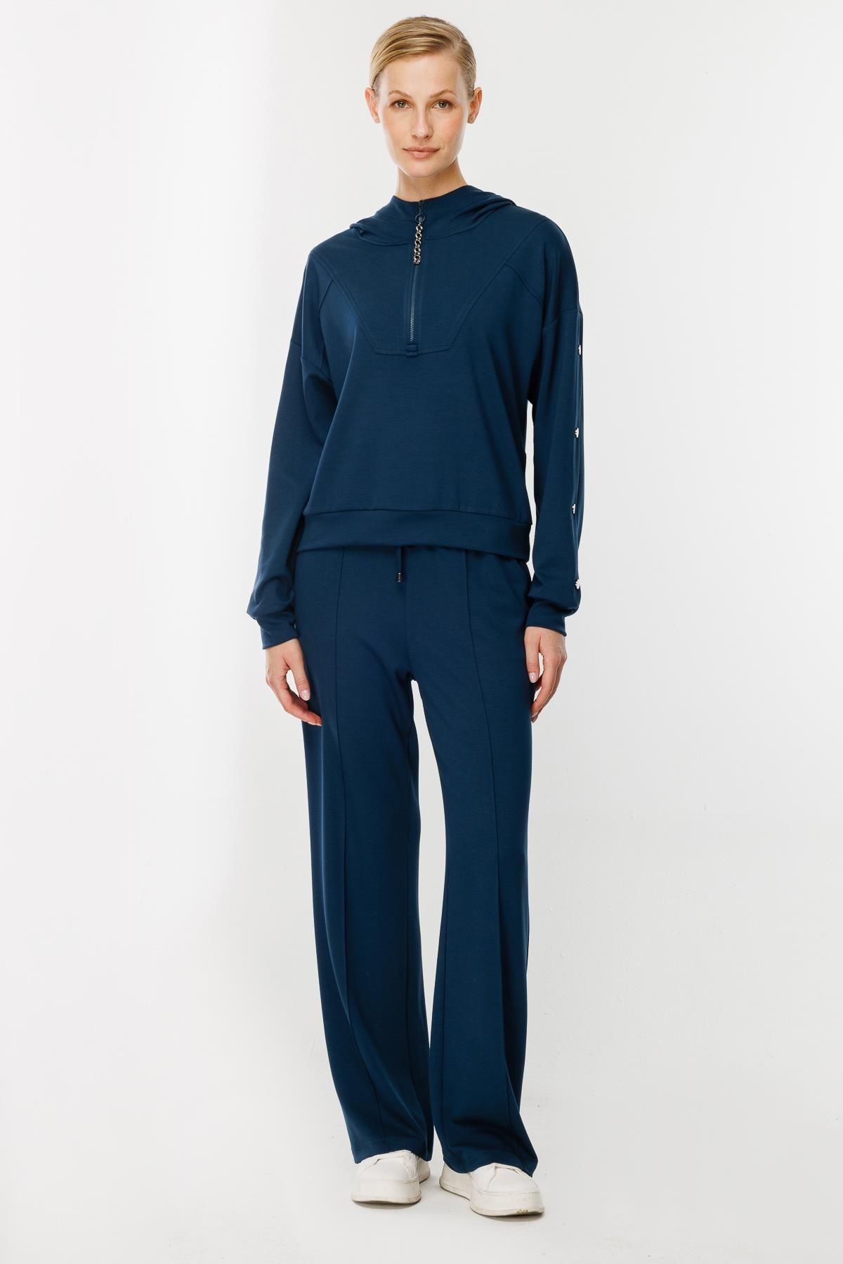 Kolları Düğme Detaylı Sweatshirt - PETROL