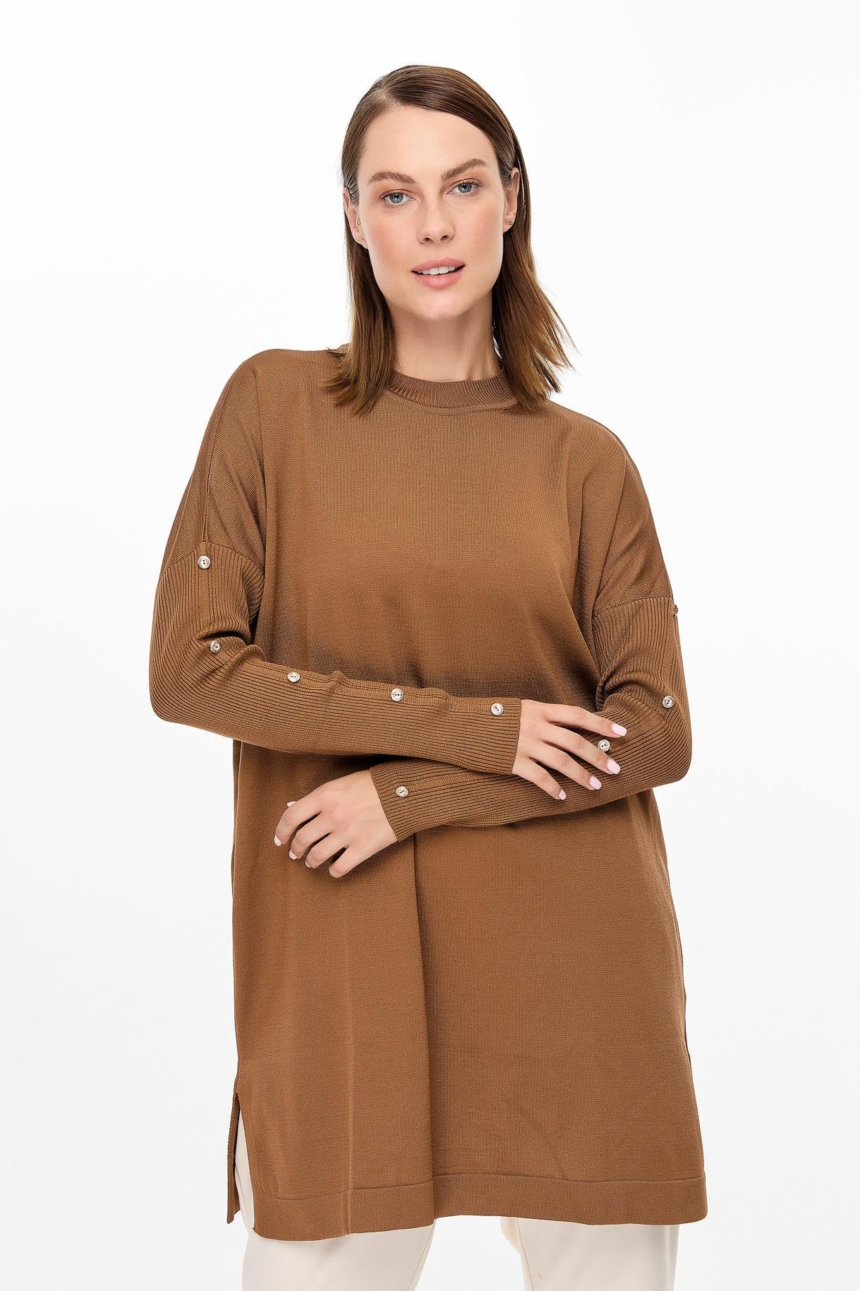 Kolları Düğmeli Triko Kazak - TABA