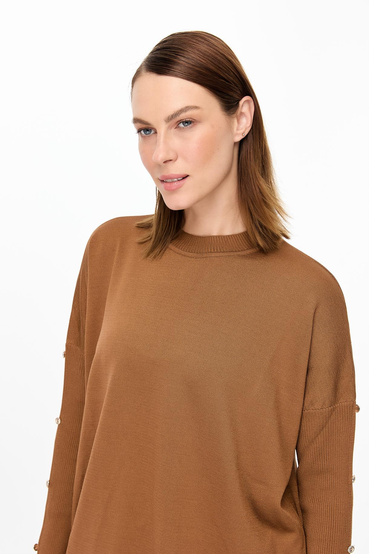 Kolları Düğmeli Triko Kazak - TABA