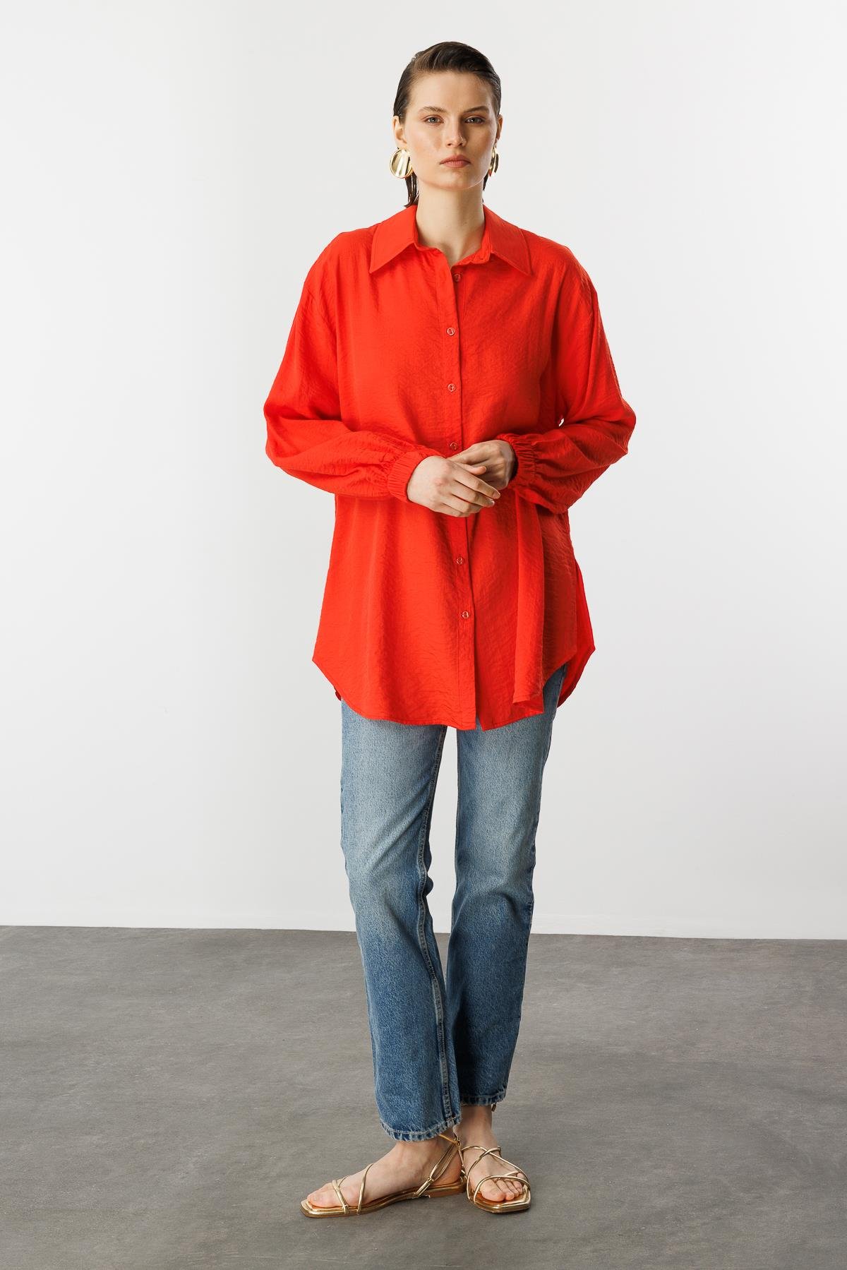 Kolları Lastikli Uzun Gömlek-ORANJE