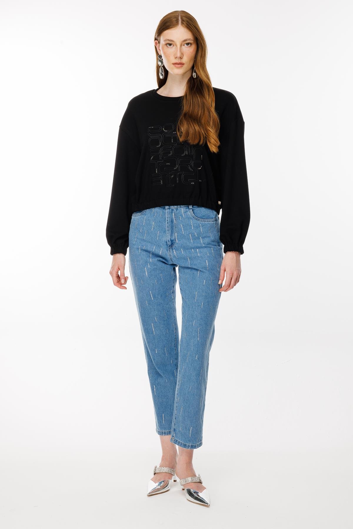 Kolları ve Beli Lastikli İşleme Detaylı Bluz - SİYAH