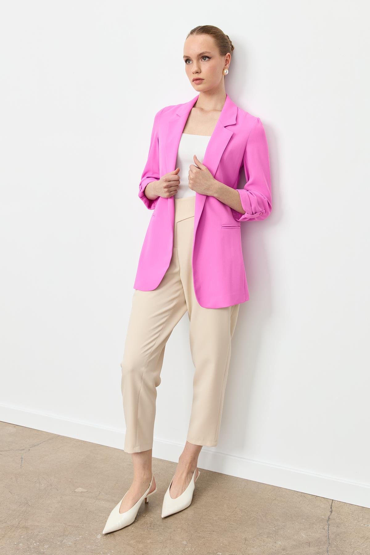 Kolu Düğme Detaylı Ceket-PEMBE