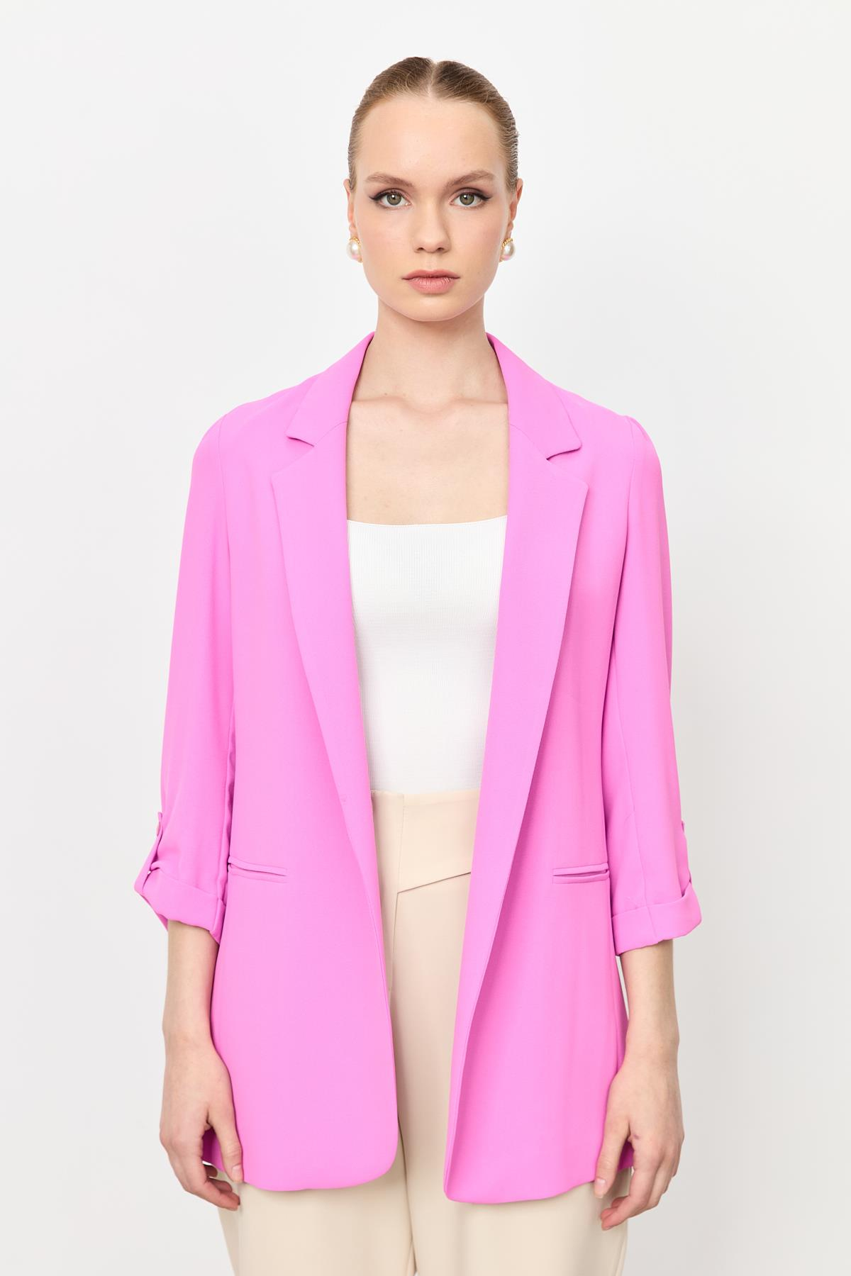 Kolu Düğme Detaylı Ceket-PEMBE