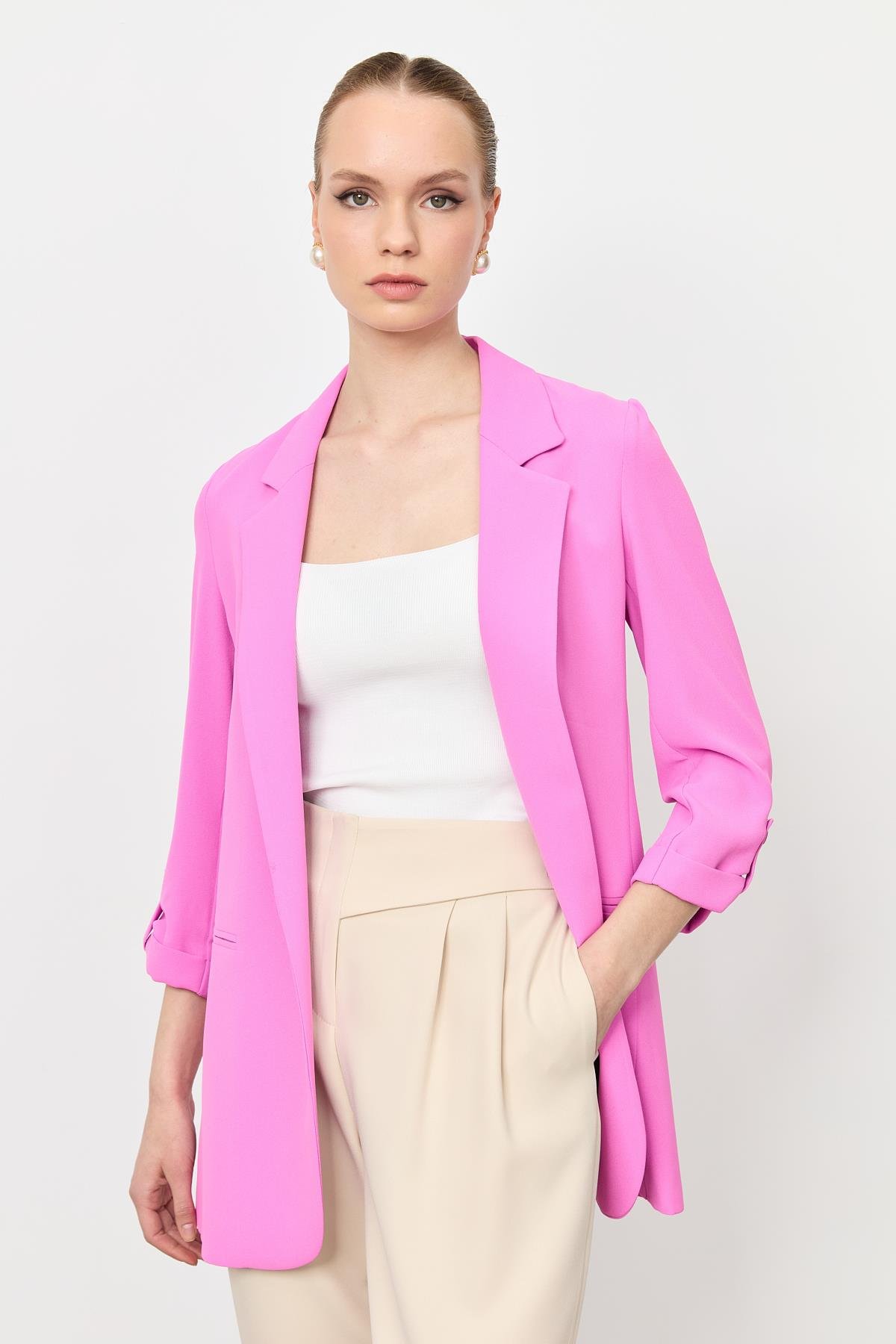 Kolu Düğme Detaylı Ceket-PEMBE